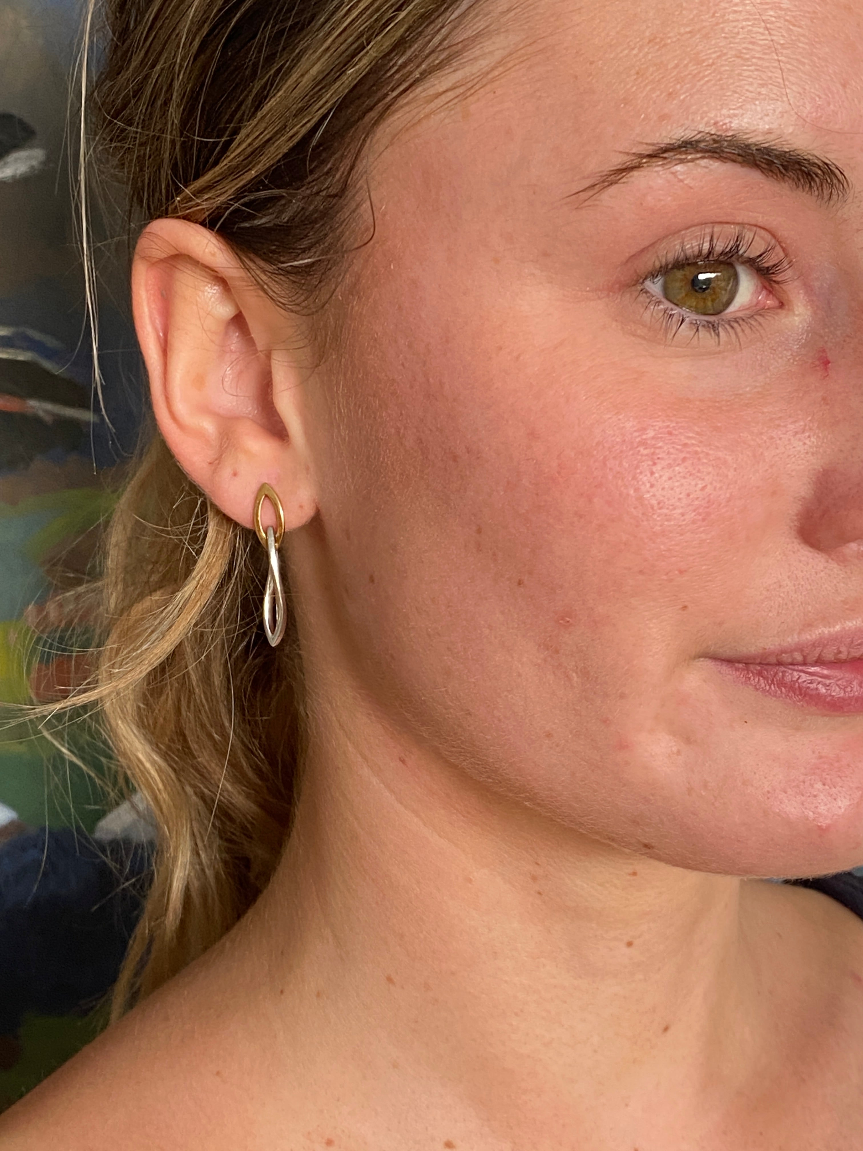 Modern Two-Tone Gold Drop Earrings