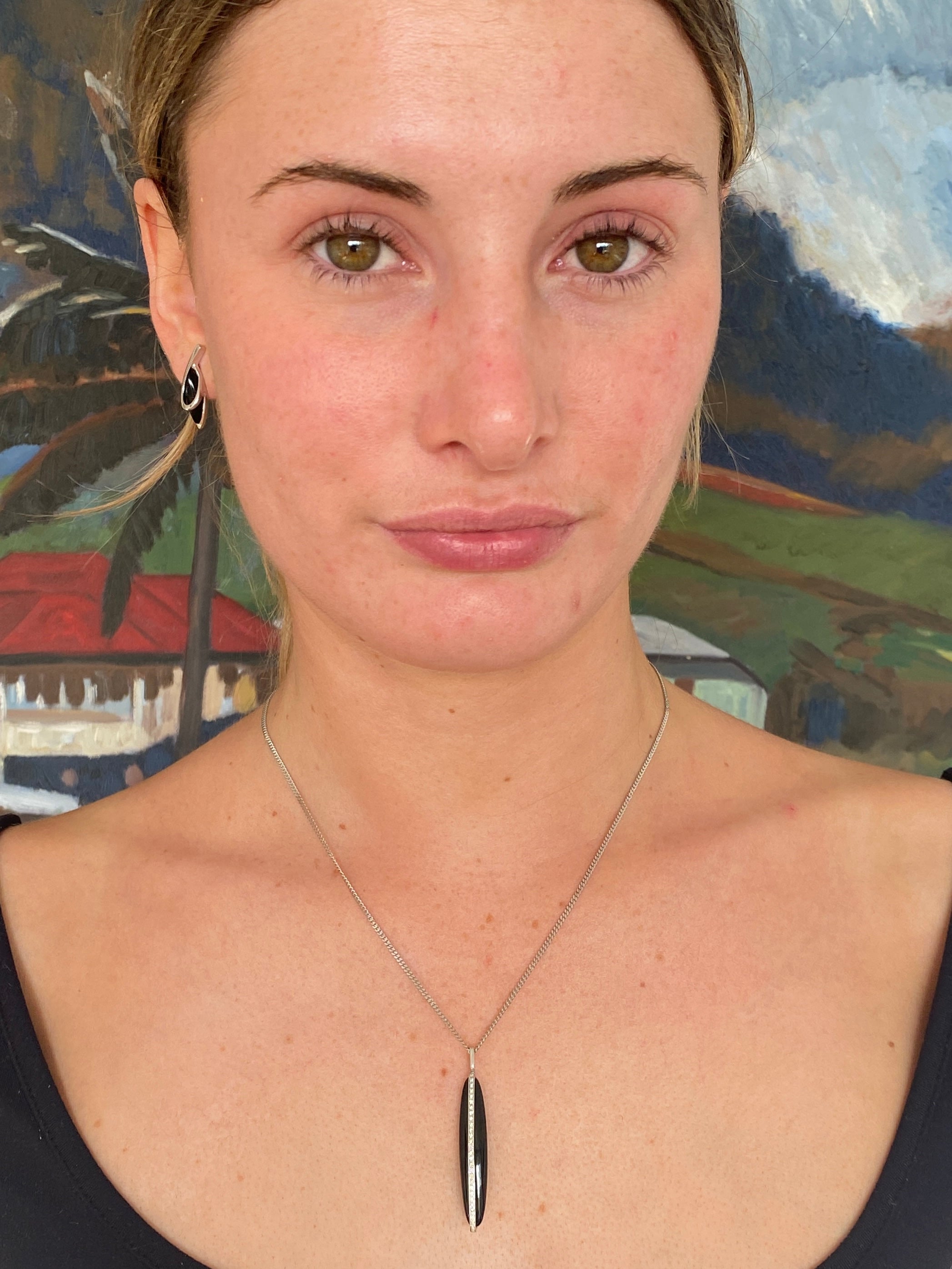 Modern Onyx & Diamond Pendant on Chain