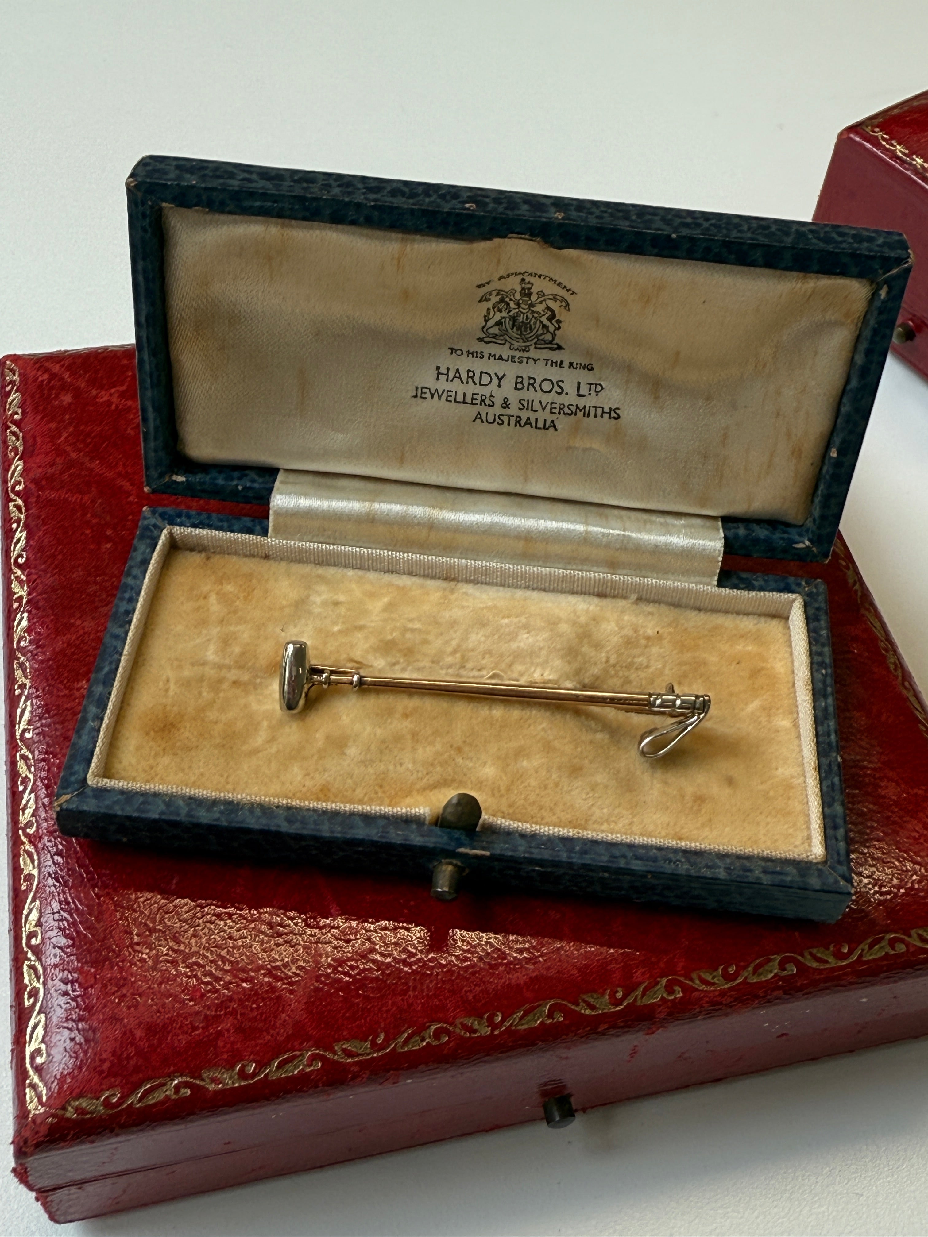 18ct yellow and white gold Vintage Polo Mallet Brooch, Hardy Bros