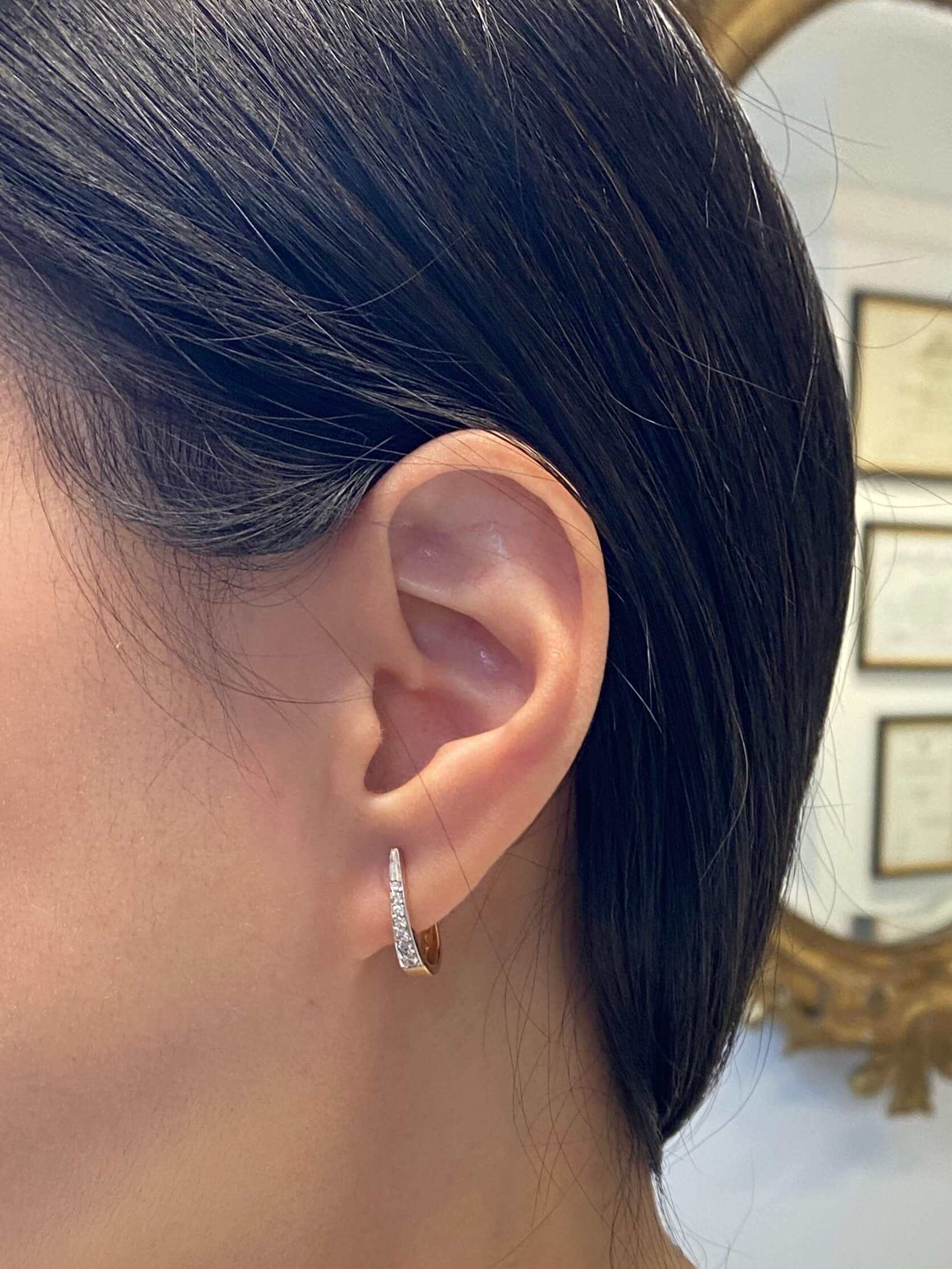 Vintage Diamond 'Huggie' or hoop Earrings. 18ct yellow gold
