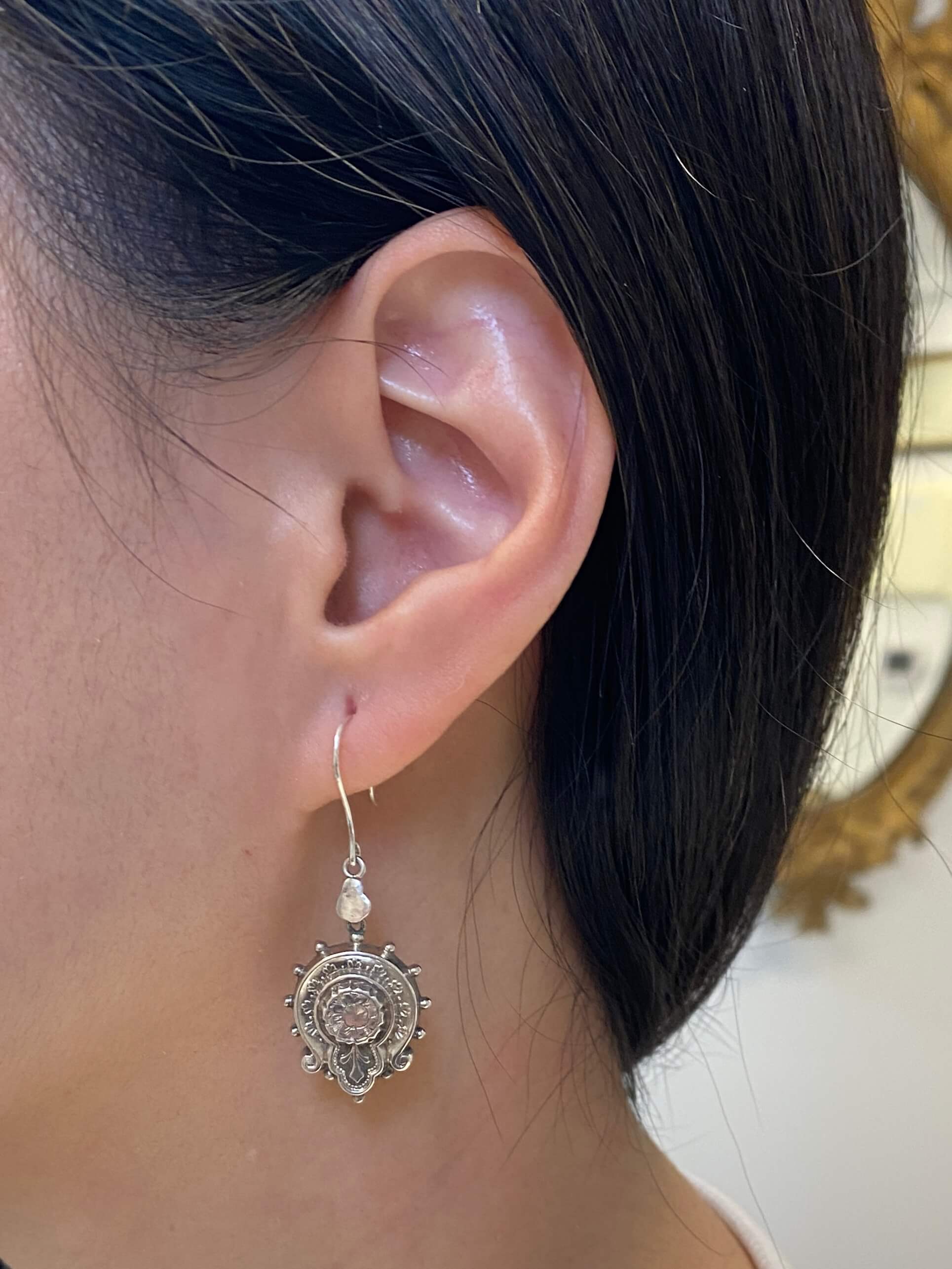 Antique Victorian Sterling Silver Drop Earrings, 1880s