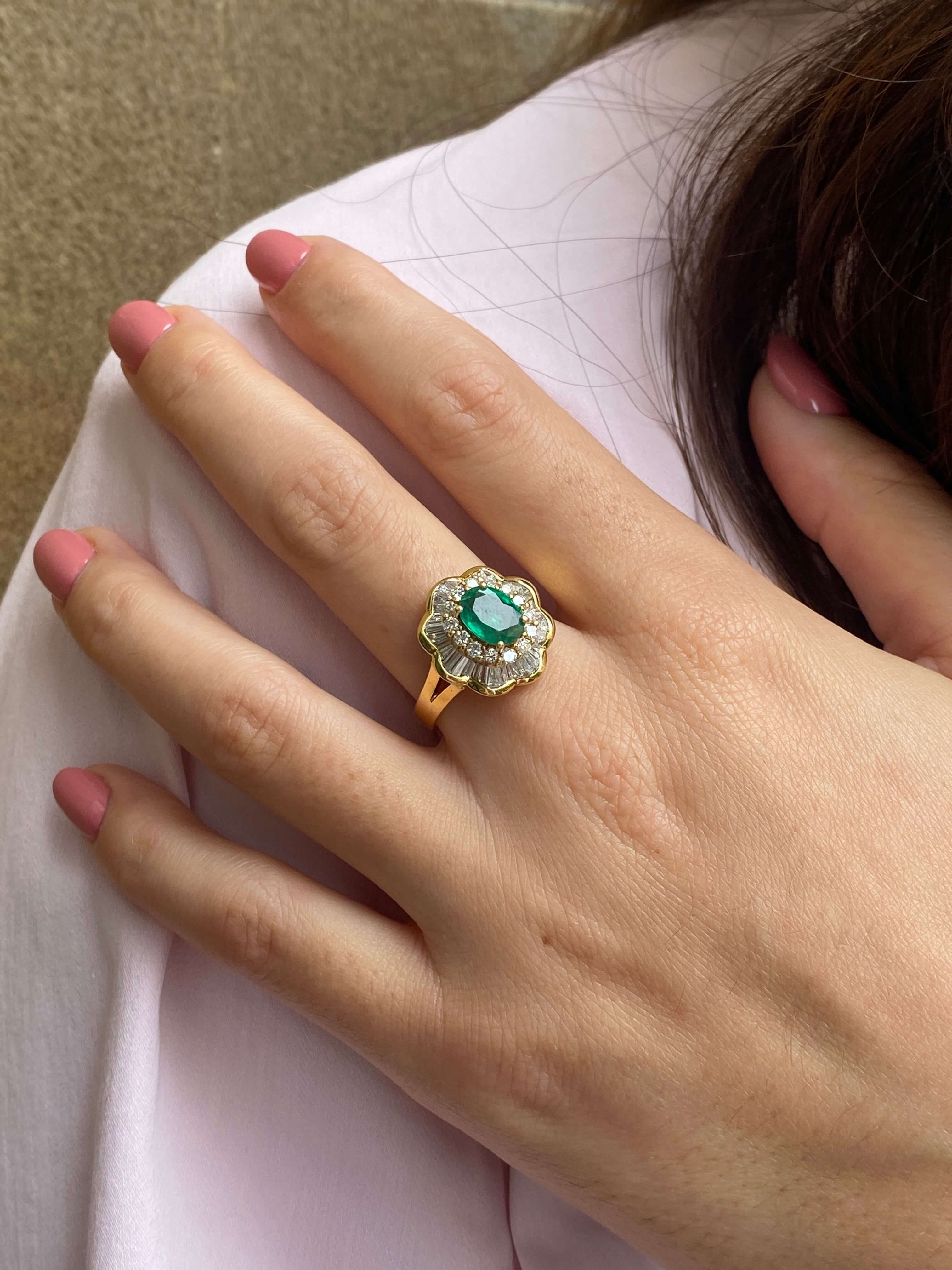 Fine Emerald & Diamond Ballerina Ring, 18ct yellow gold