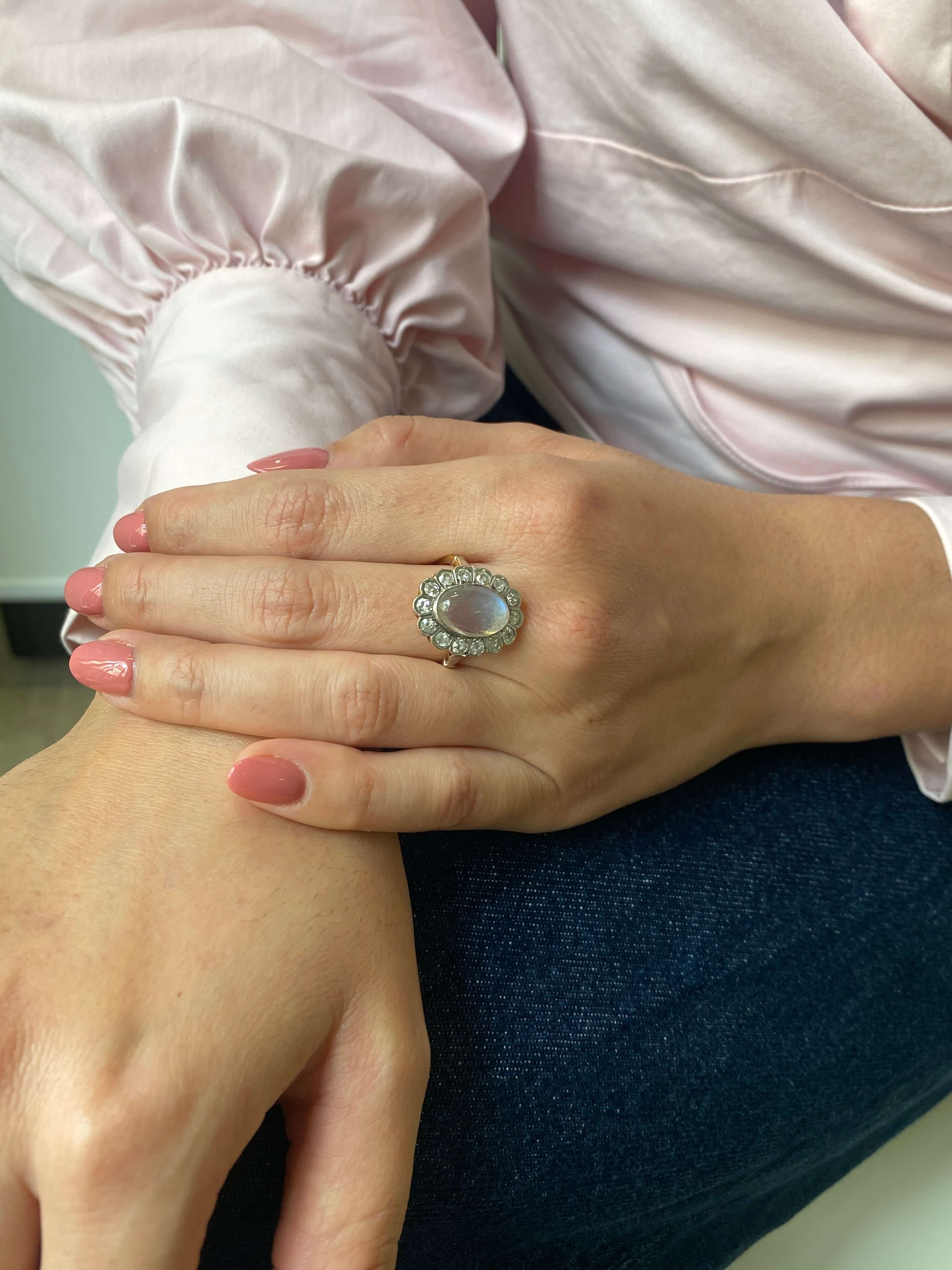 Antique Edwardian Moonstone & Diamond Ring, c1910