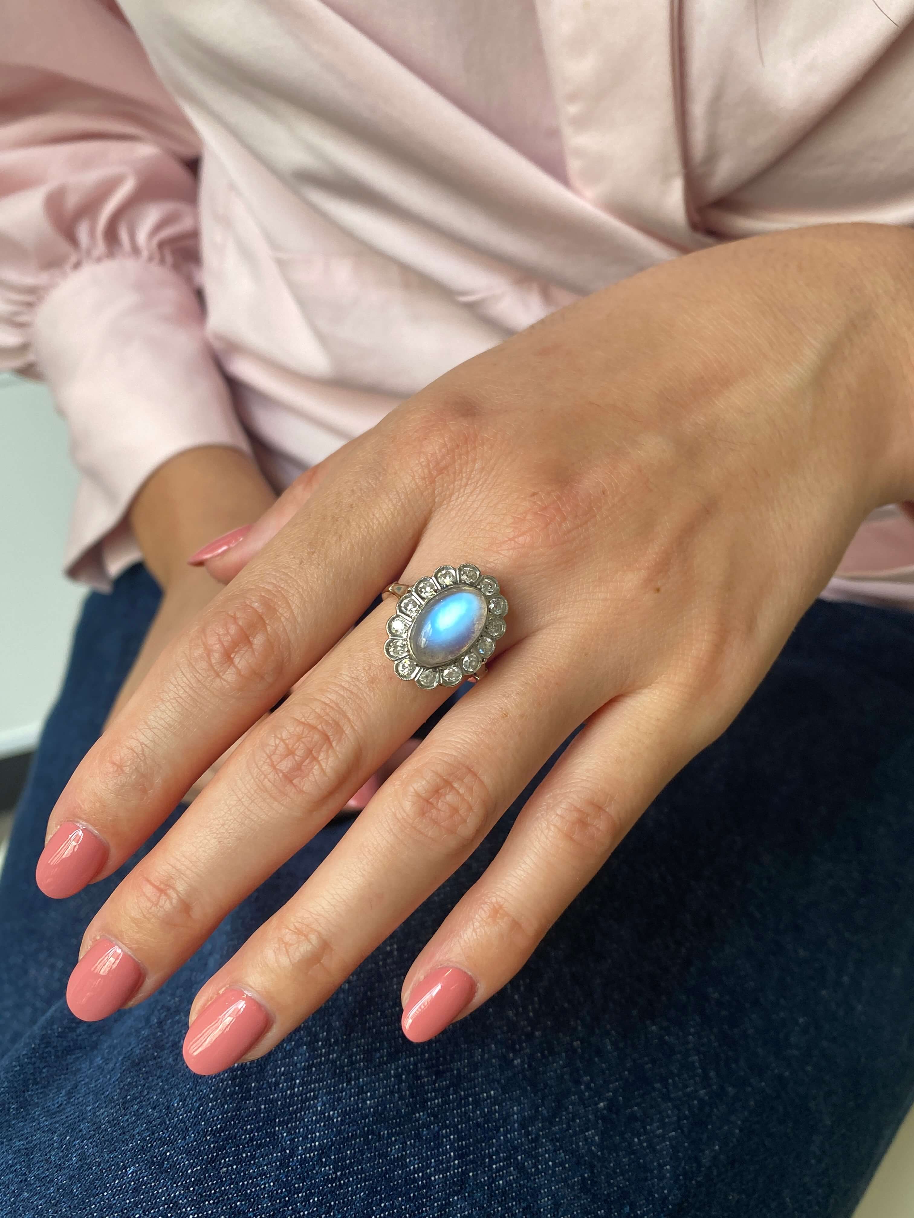 Antique Edwardian Moonstone & Diamond Ring, c1910