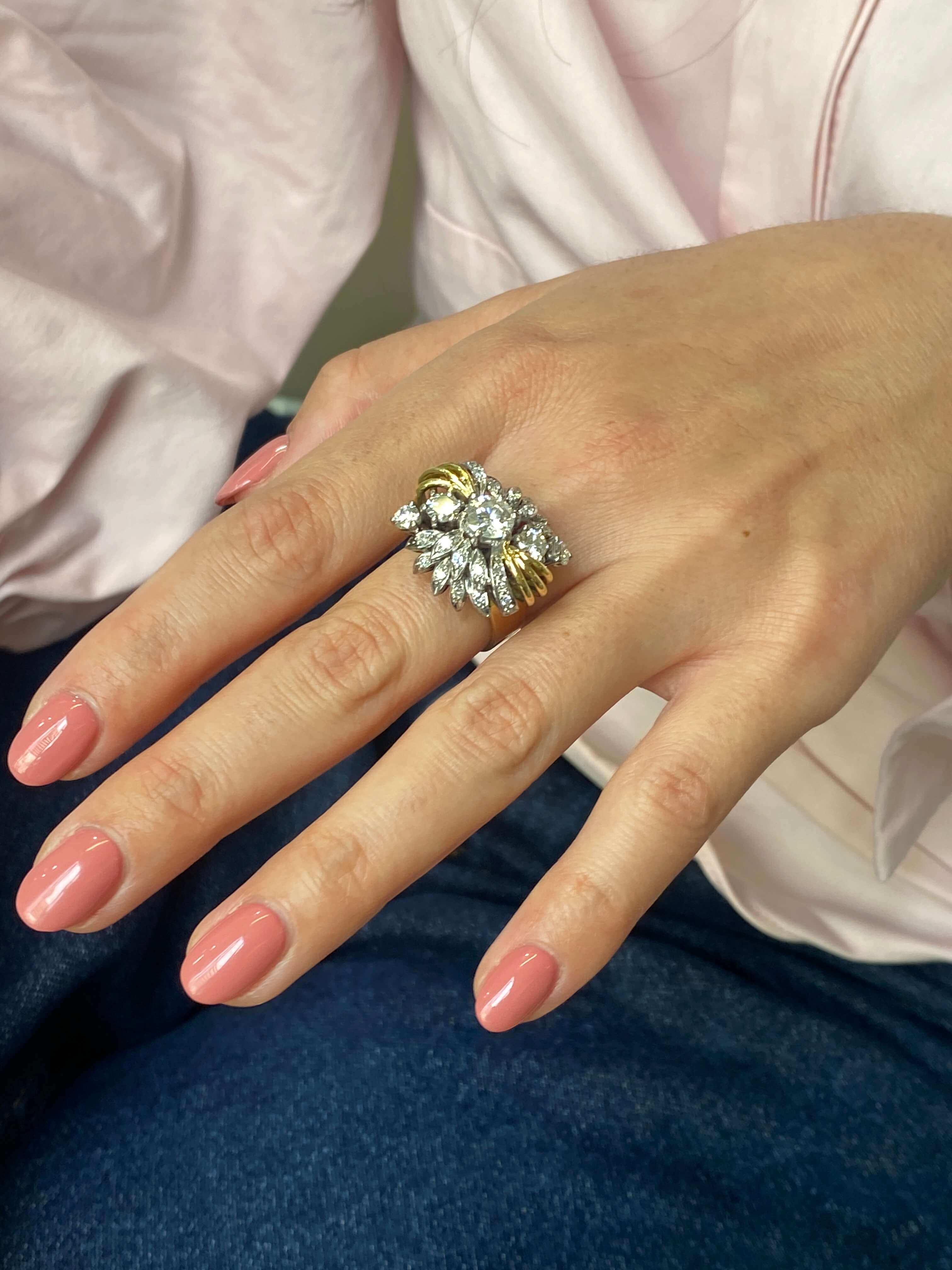 Mid-Century Diamond Cocktail Ring, 1960s 18ct yellow gold and platinum