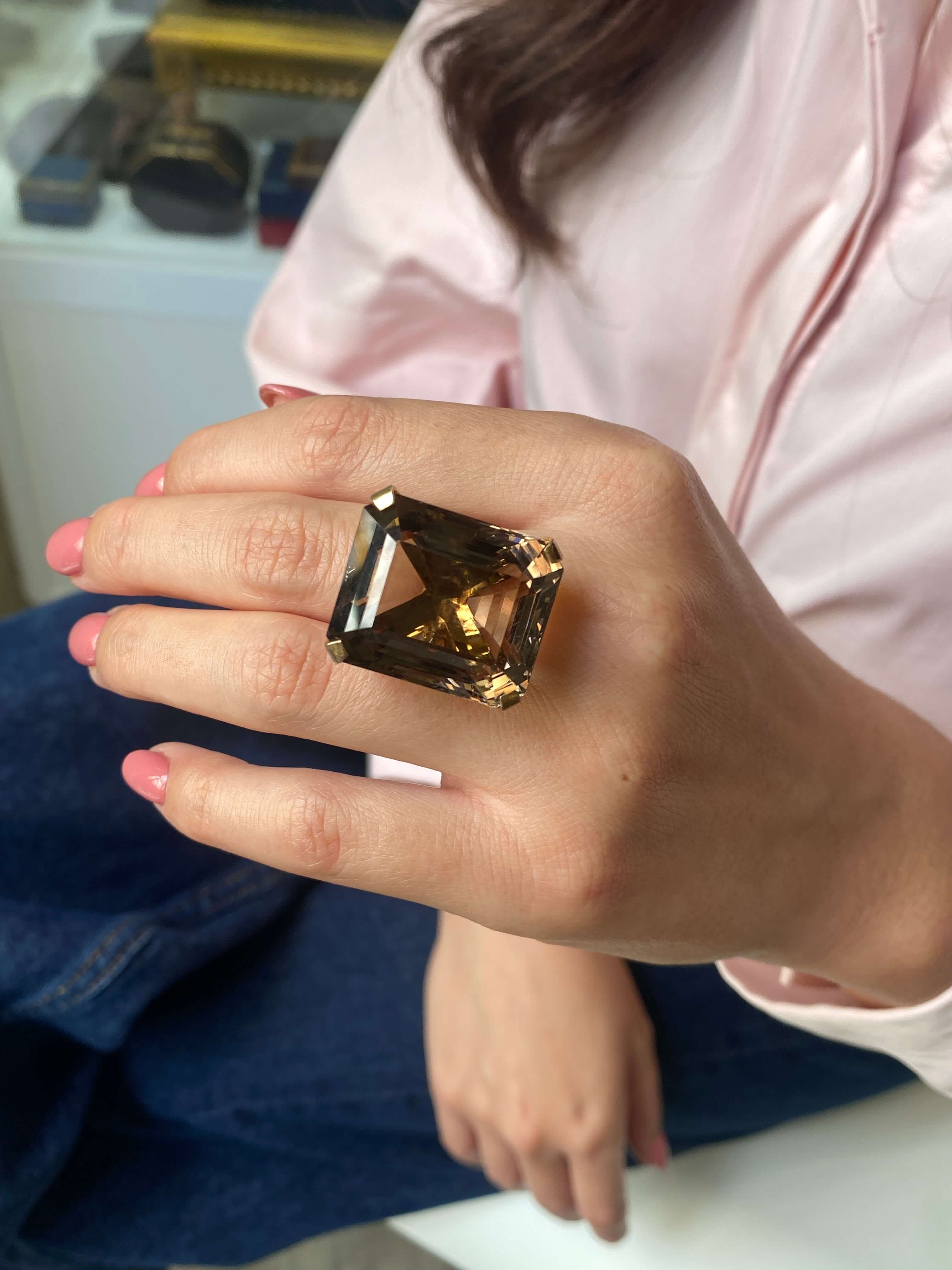 Vintage Smoky Quartz Cocktail Ring, 1960s. 14ct yellow gold