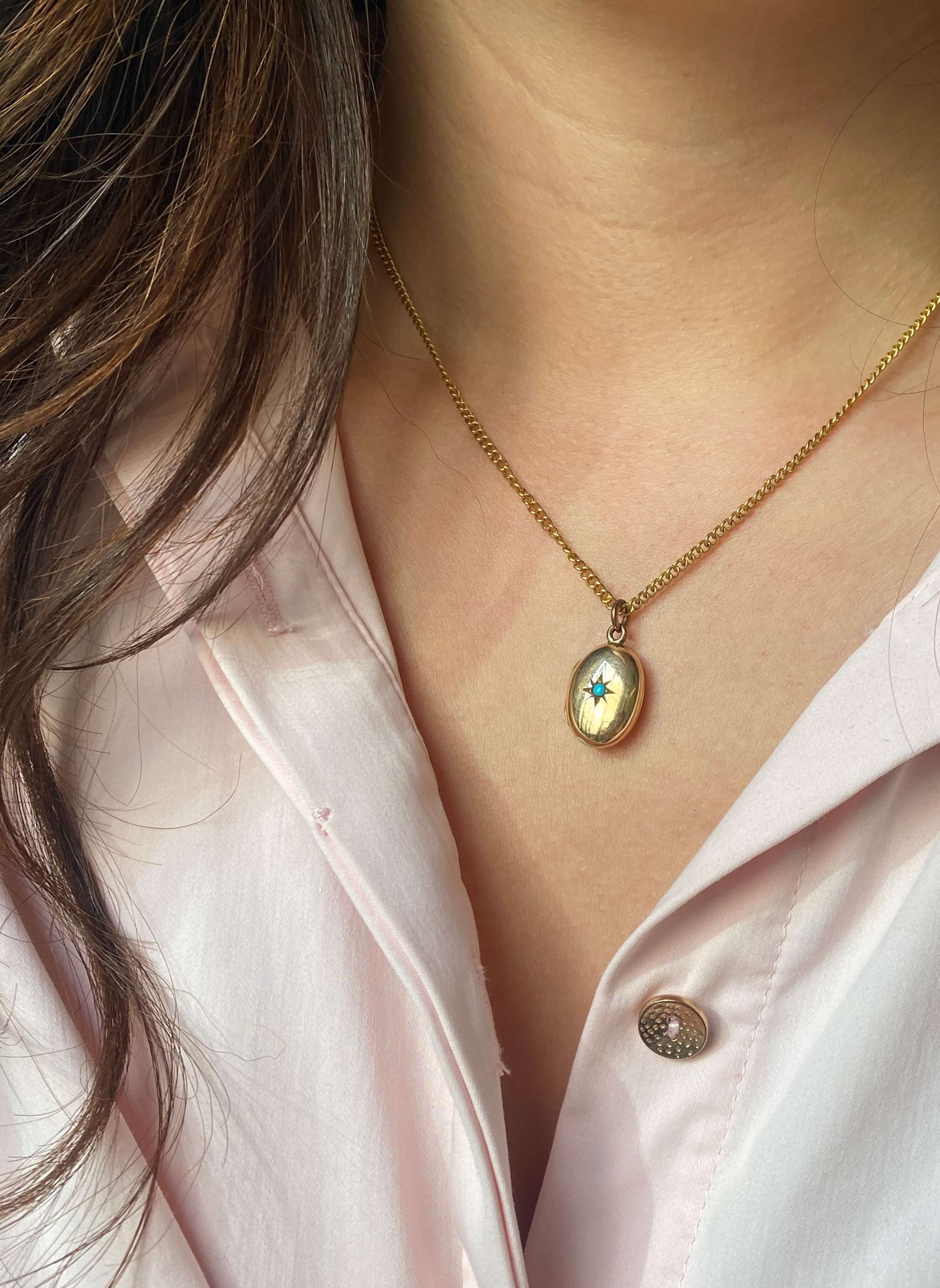 Antique 9ct yellow gold & turquoise locket