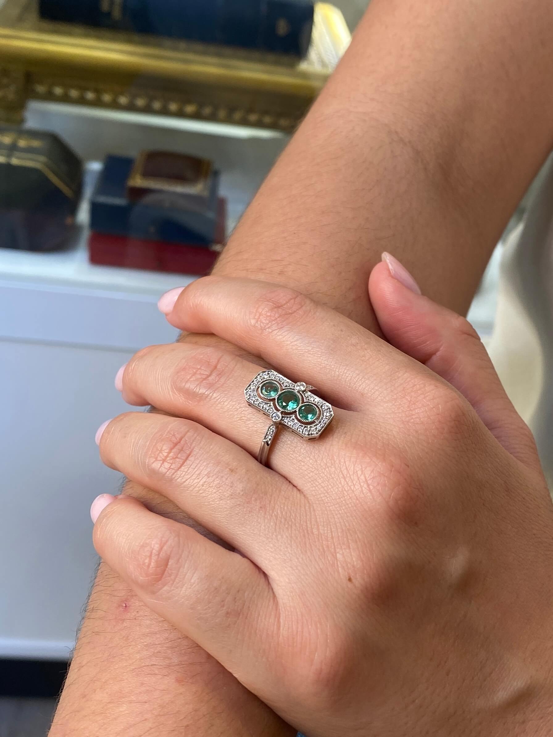 Edwardian Style Emerald & Diamond Ring 18ct white gold