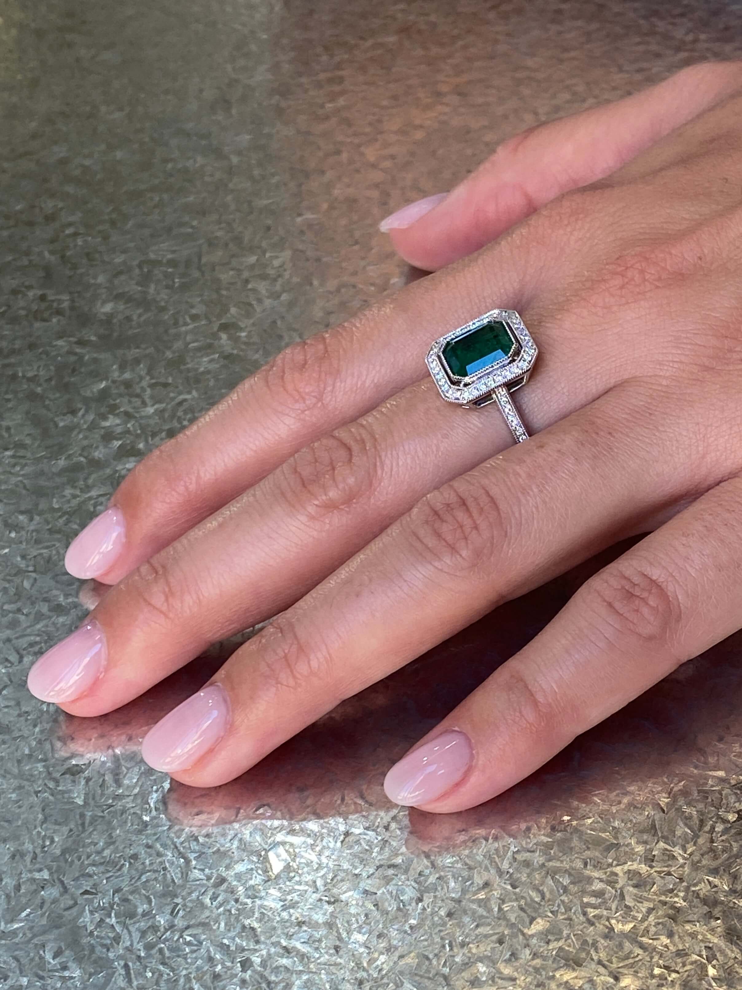 Modern Emerald & Diamond Cluster Ring, 18ct white gold