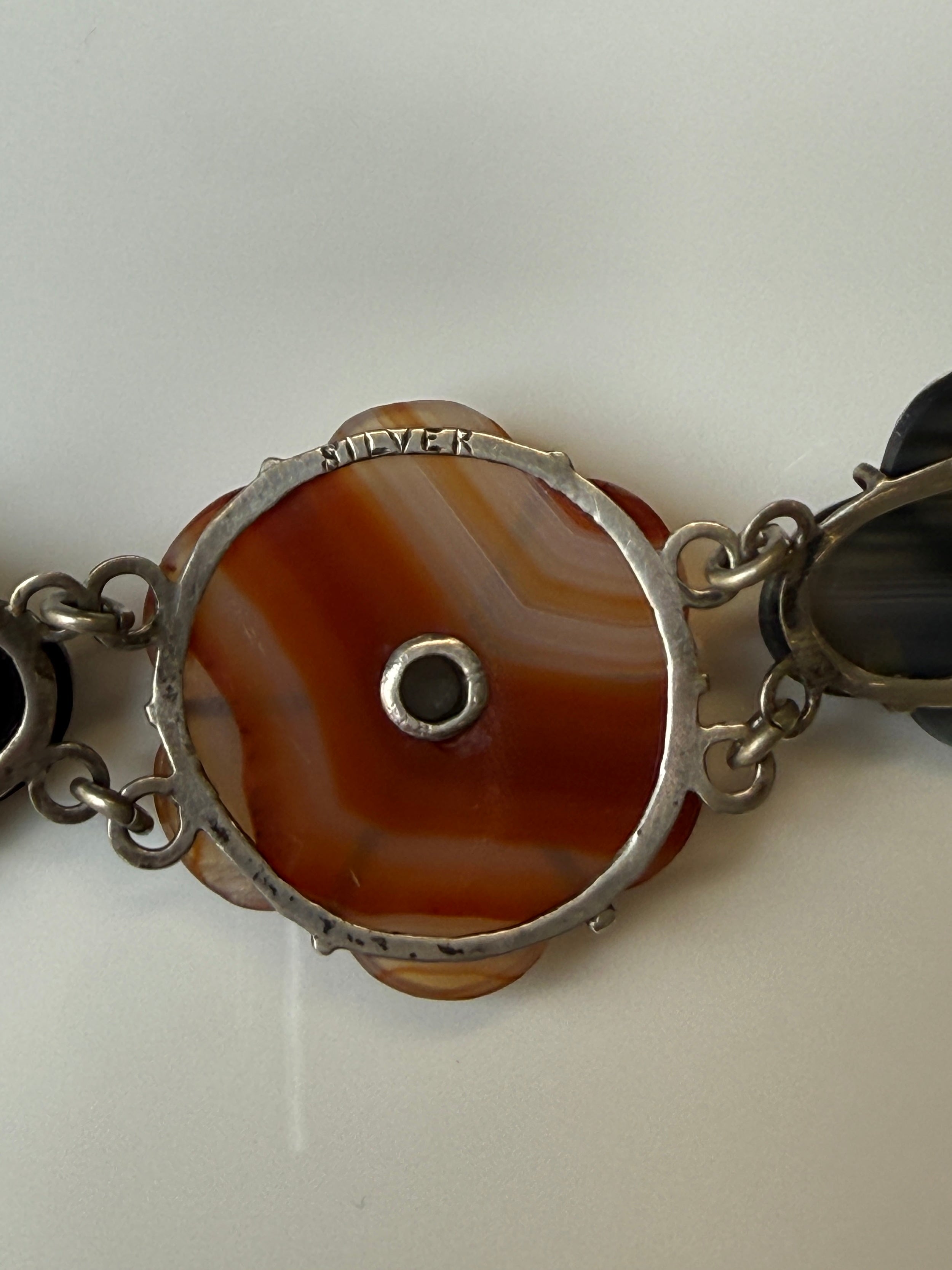 Antique Victorian Scottish Silver & Agate Bracelet
