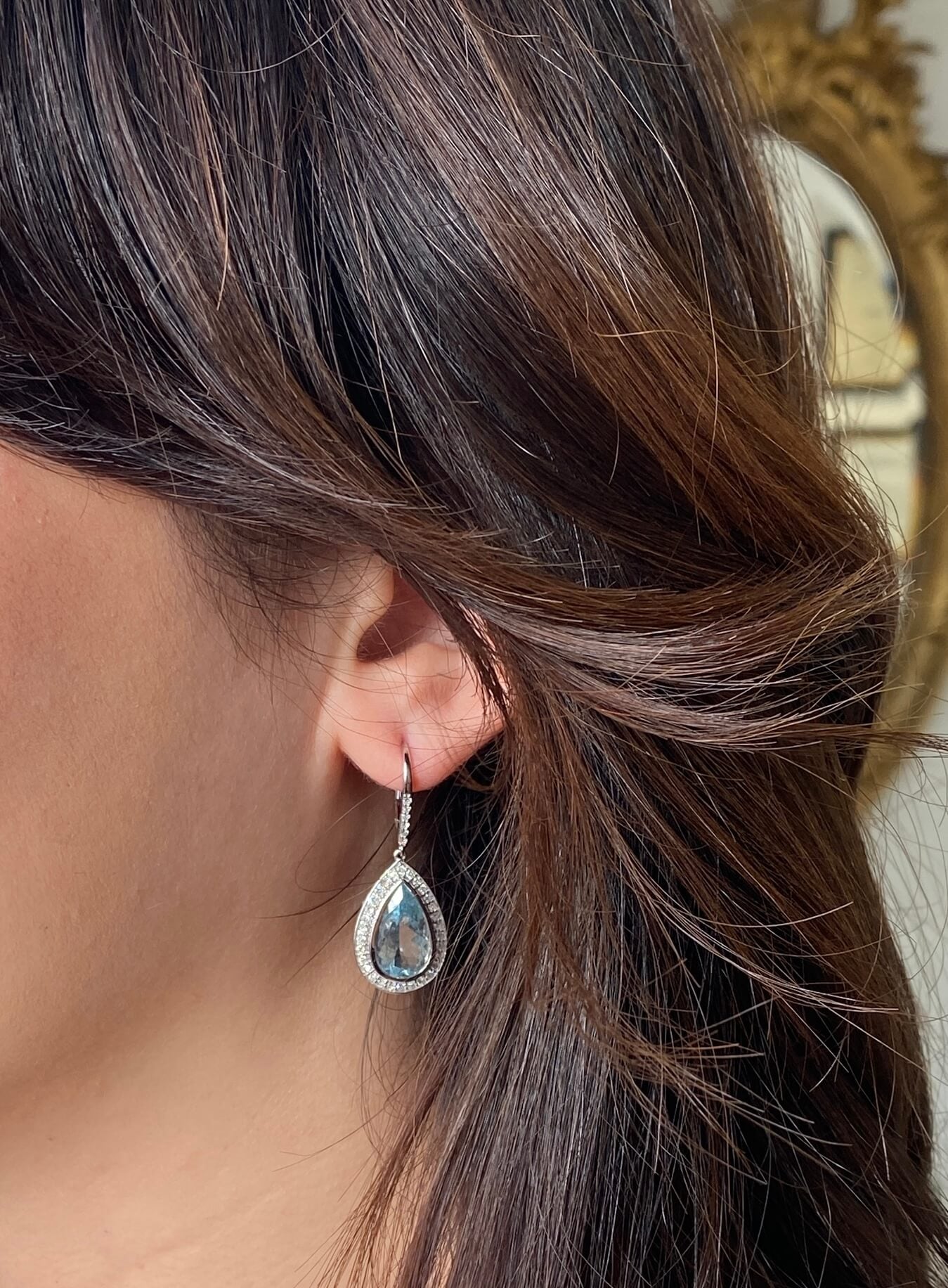 Modern Aquamarine & Diamond Drop Earrings 14ct white gold