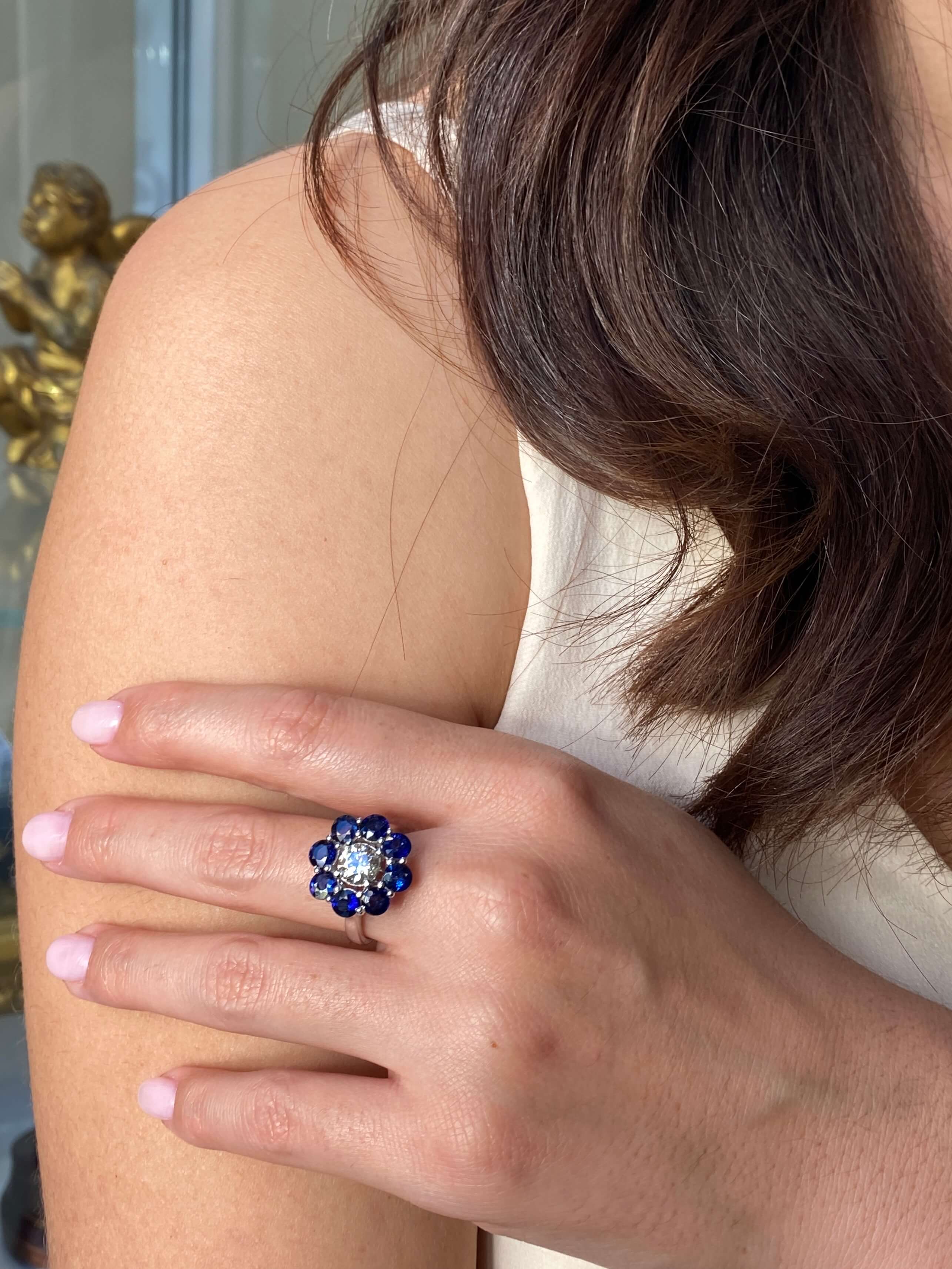 Sapphire & Diamond Cluster Ring