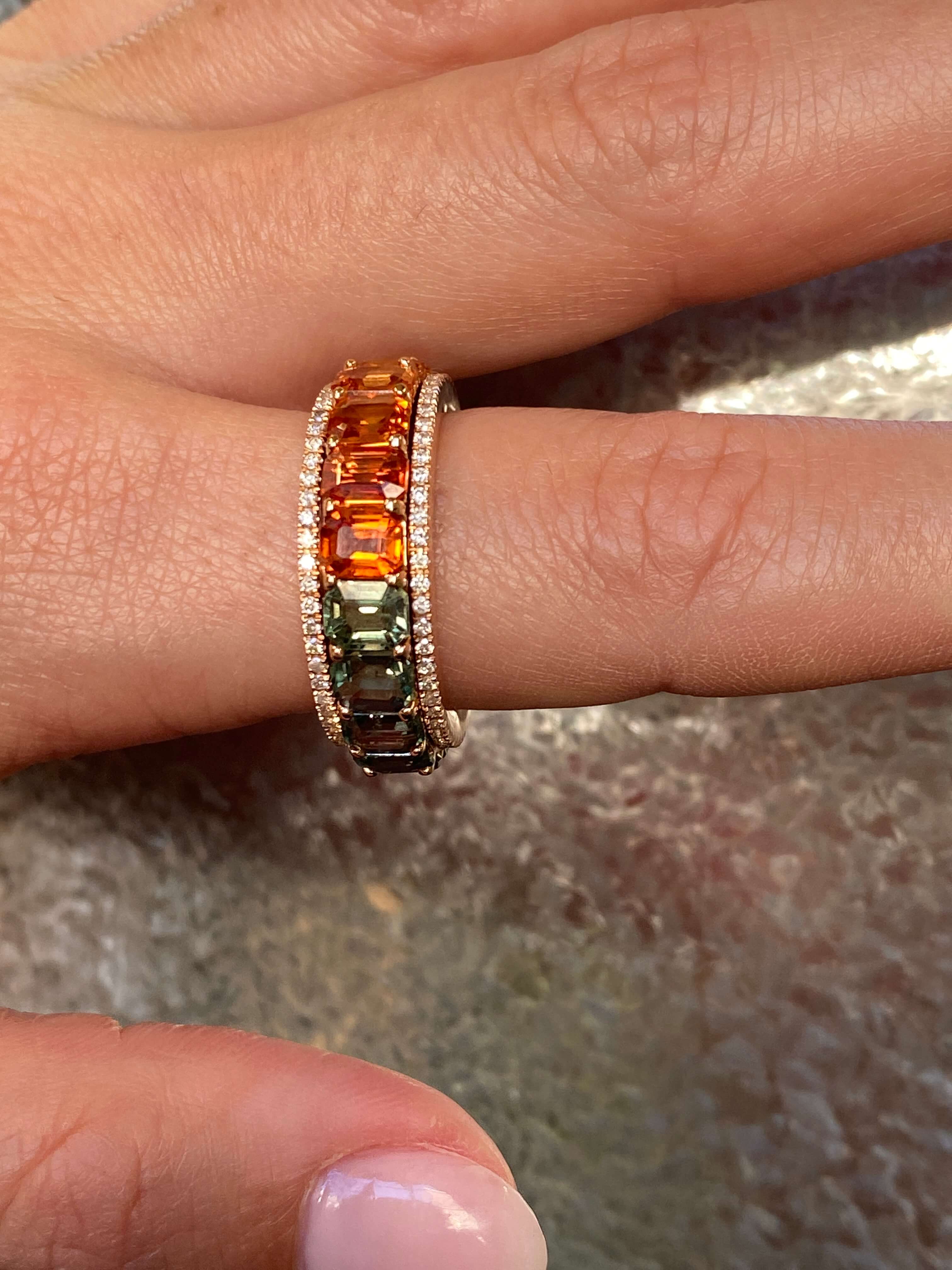 Superb Modern Multi-Coloured Sapphire & Diamond Spinner Ring 18ct rose gold