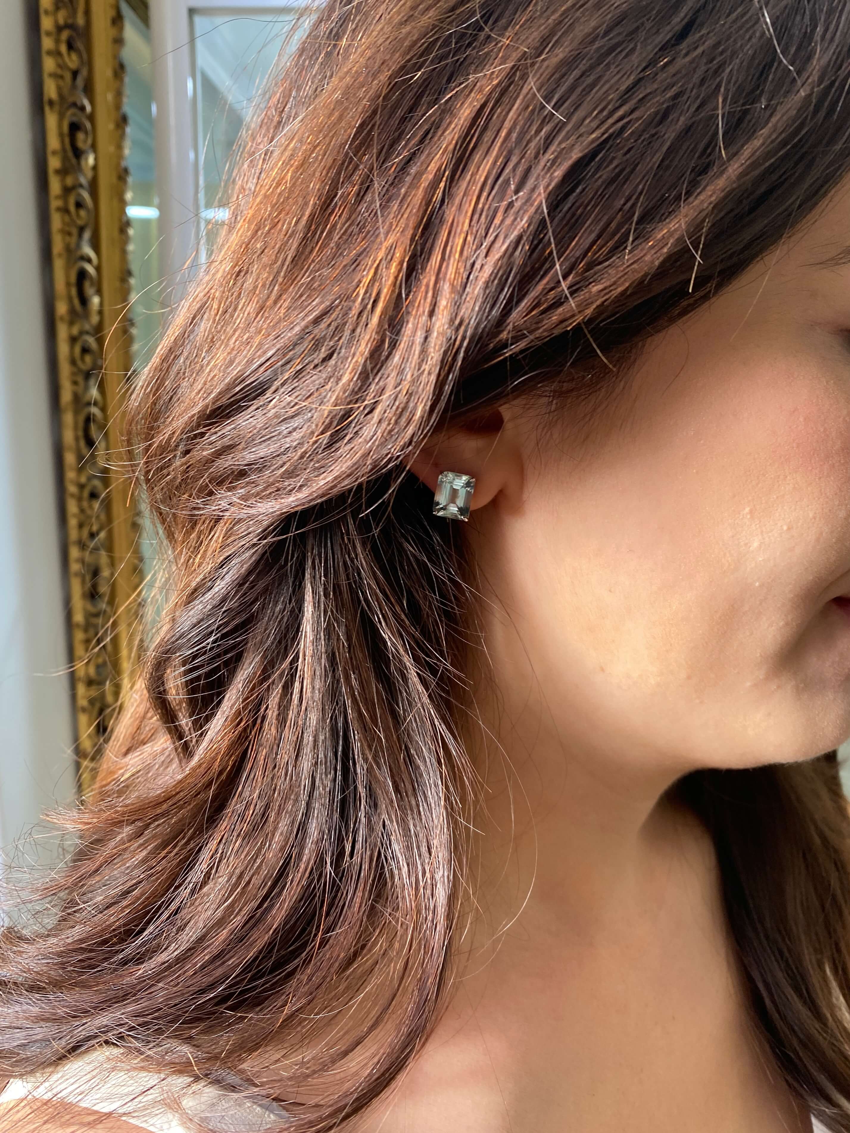 Modern Aquamarine Earrings in 9ct white gold. Total carat weight of aquamarines equaling 8.80 carat.