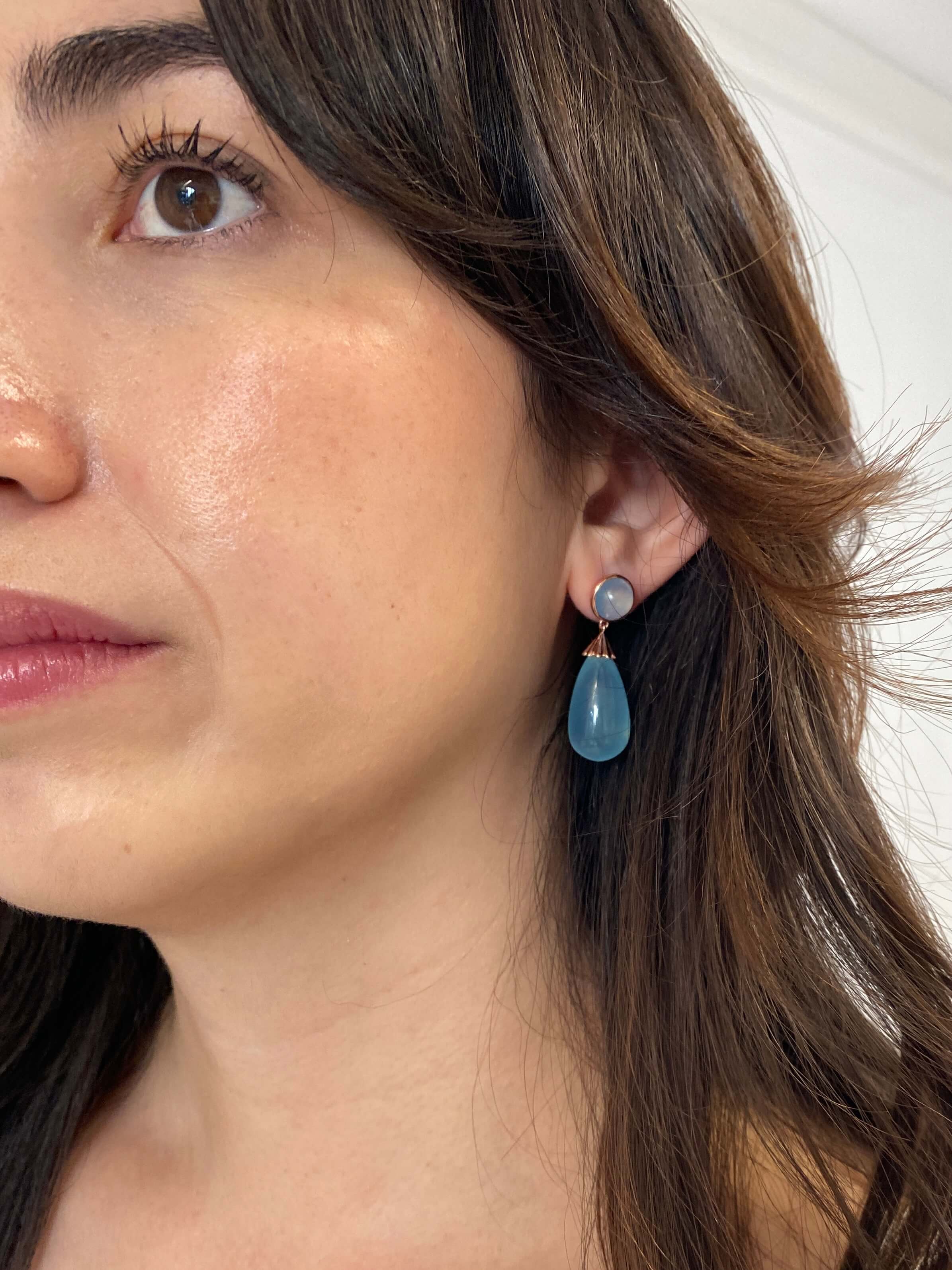 Modern Aquamarine Drop Earrings in 10ct rose gold