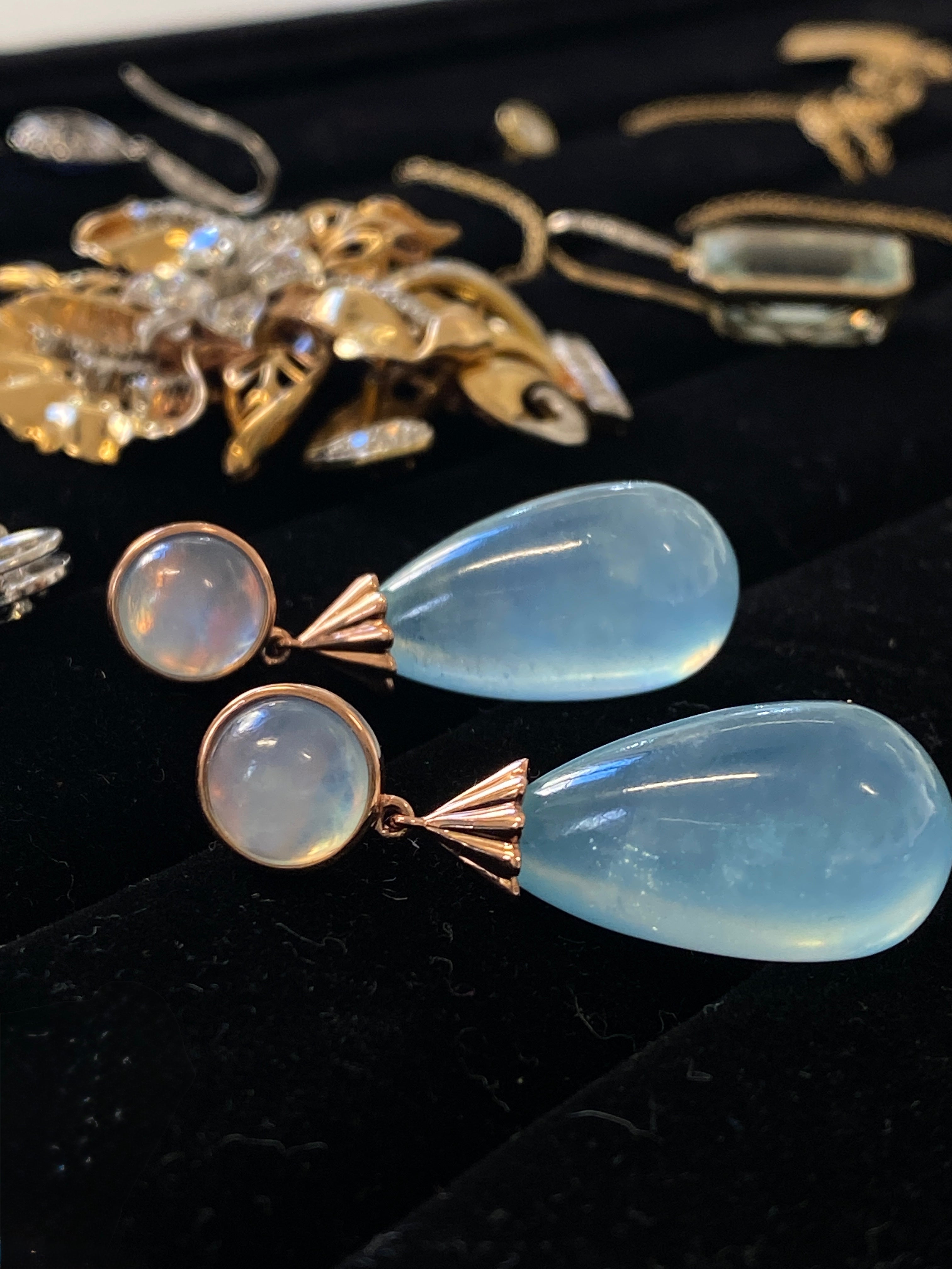 Modern Aquamarine Drop Earrings in 10ct rose gold