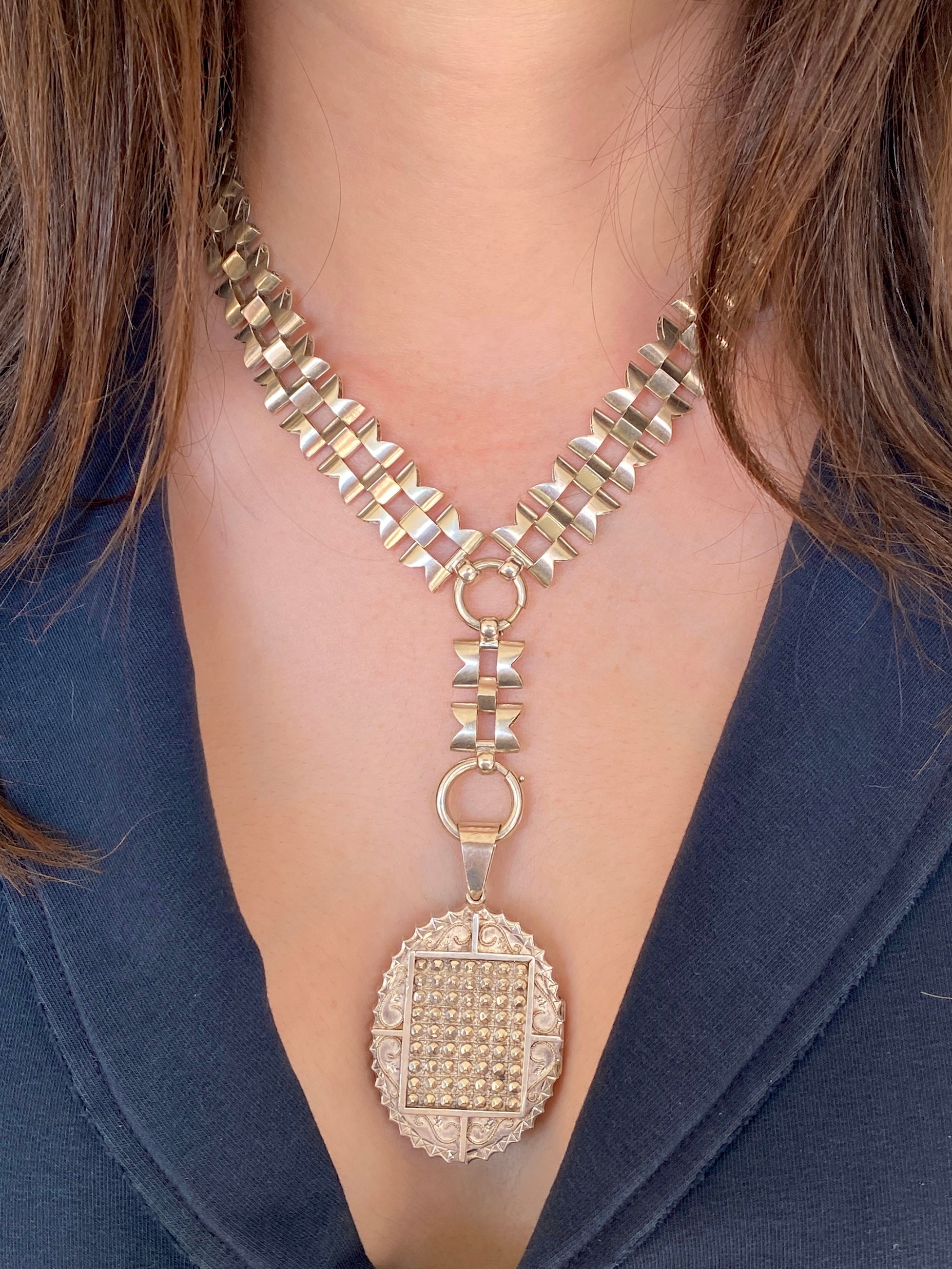 Antique Victorian Silver Collar & Locket, 1880s