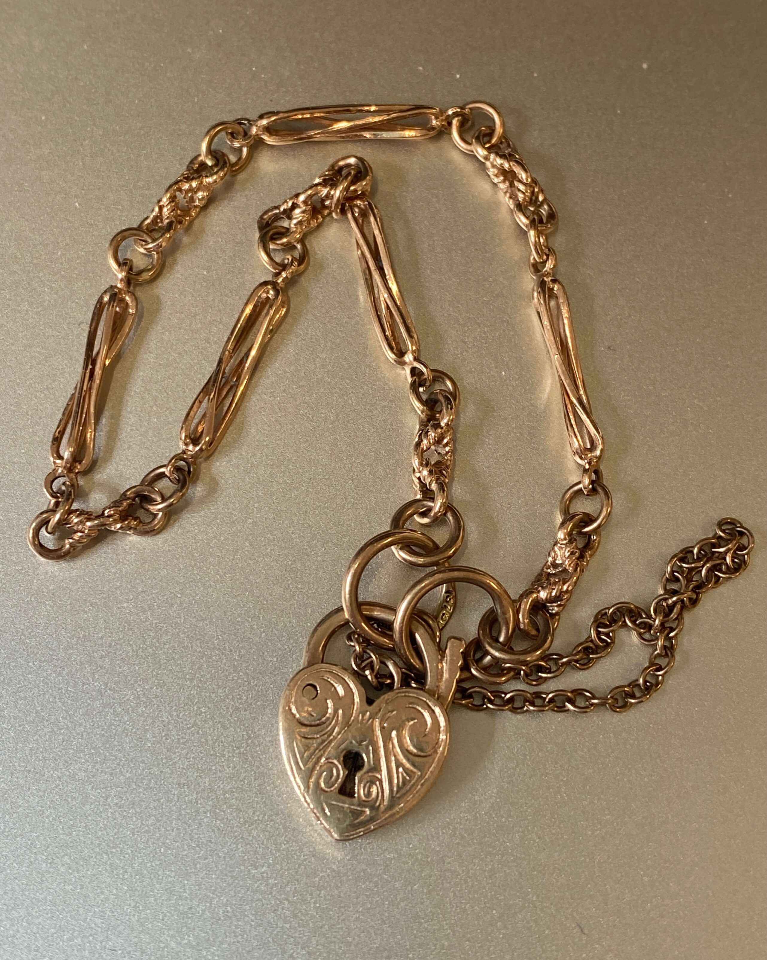 Vintage 9ct Rose Gold Fancy Link Padlock Bracelet