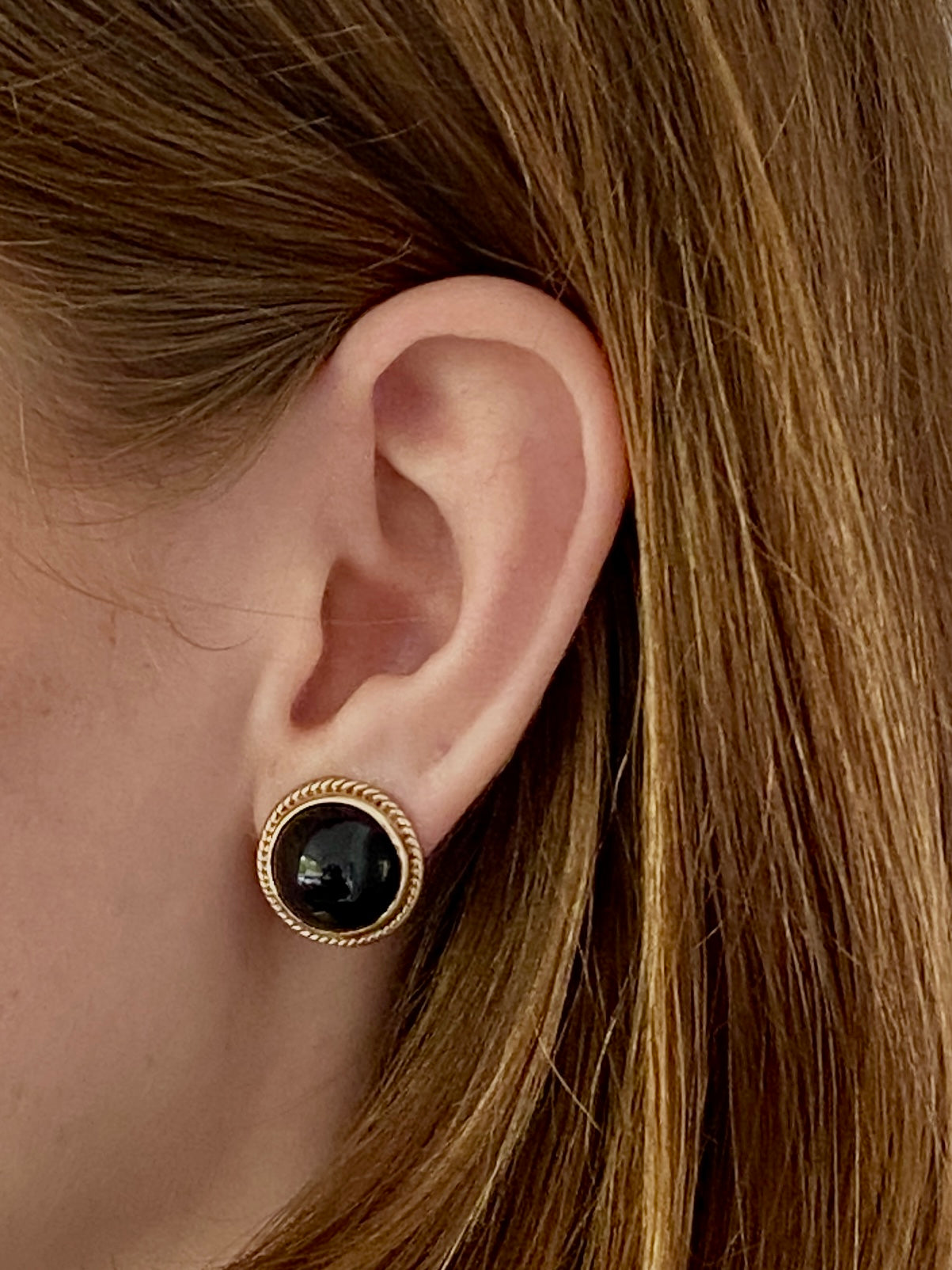 Vintage Gold & Onyx Clip Earrings