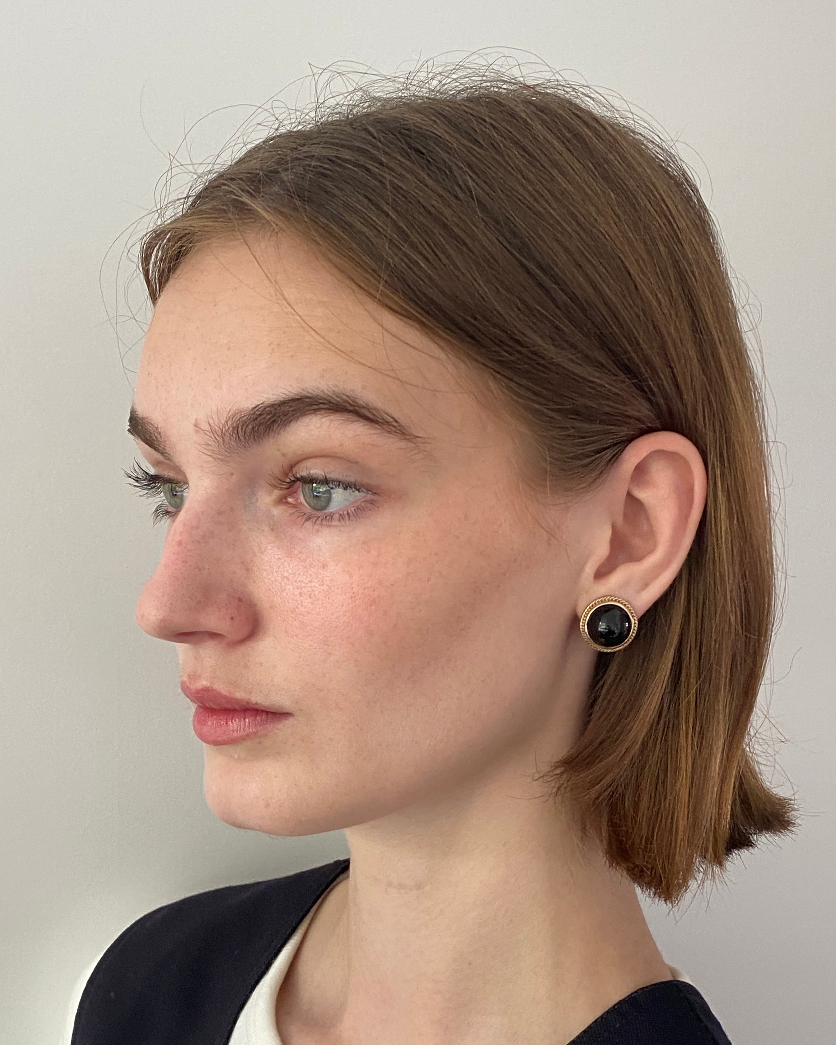 Vintage Gold & Onyx Clip Earrings