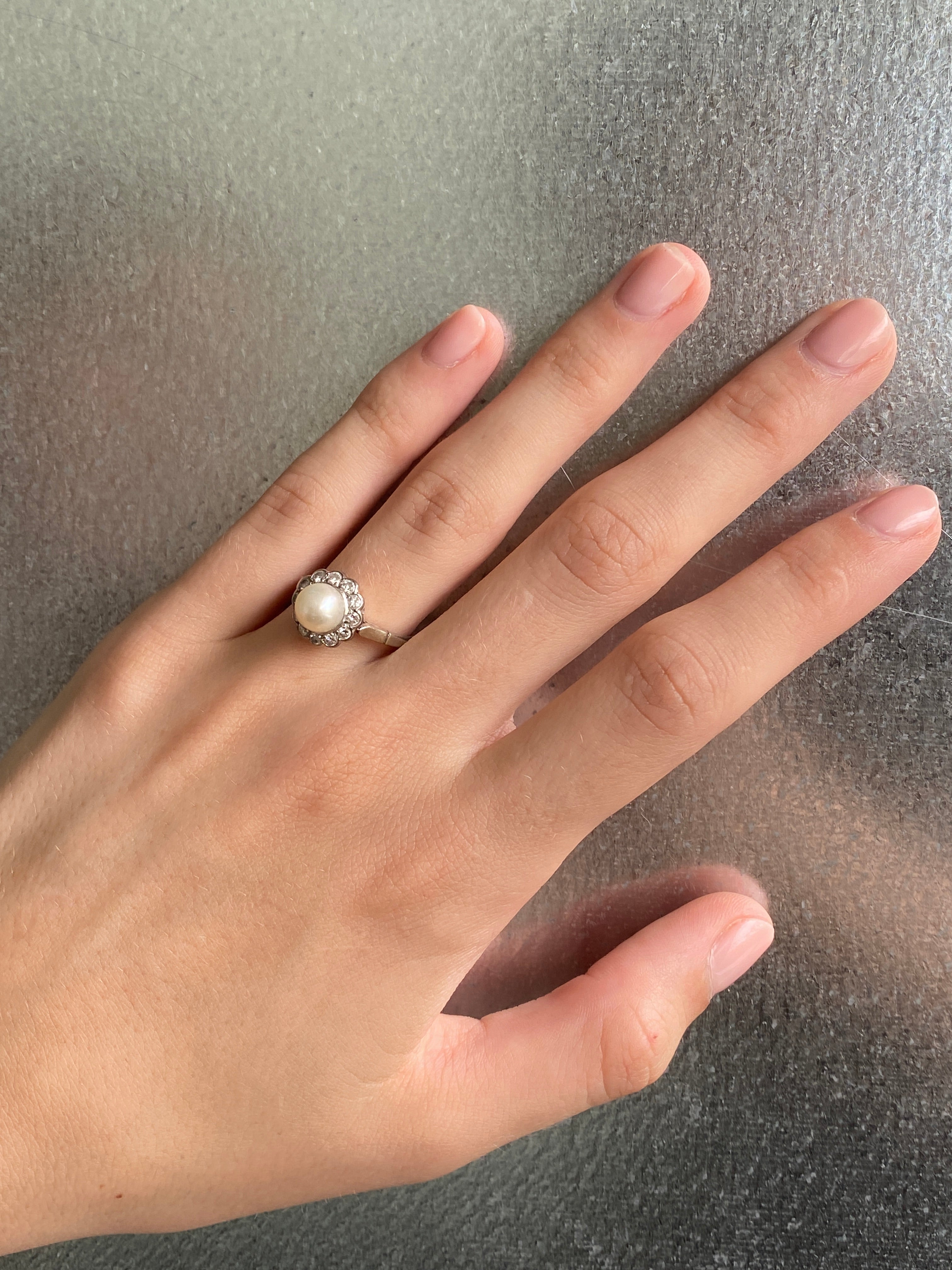 Vintage Pearl & Diamond Cluster Ring, 1950s