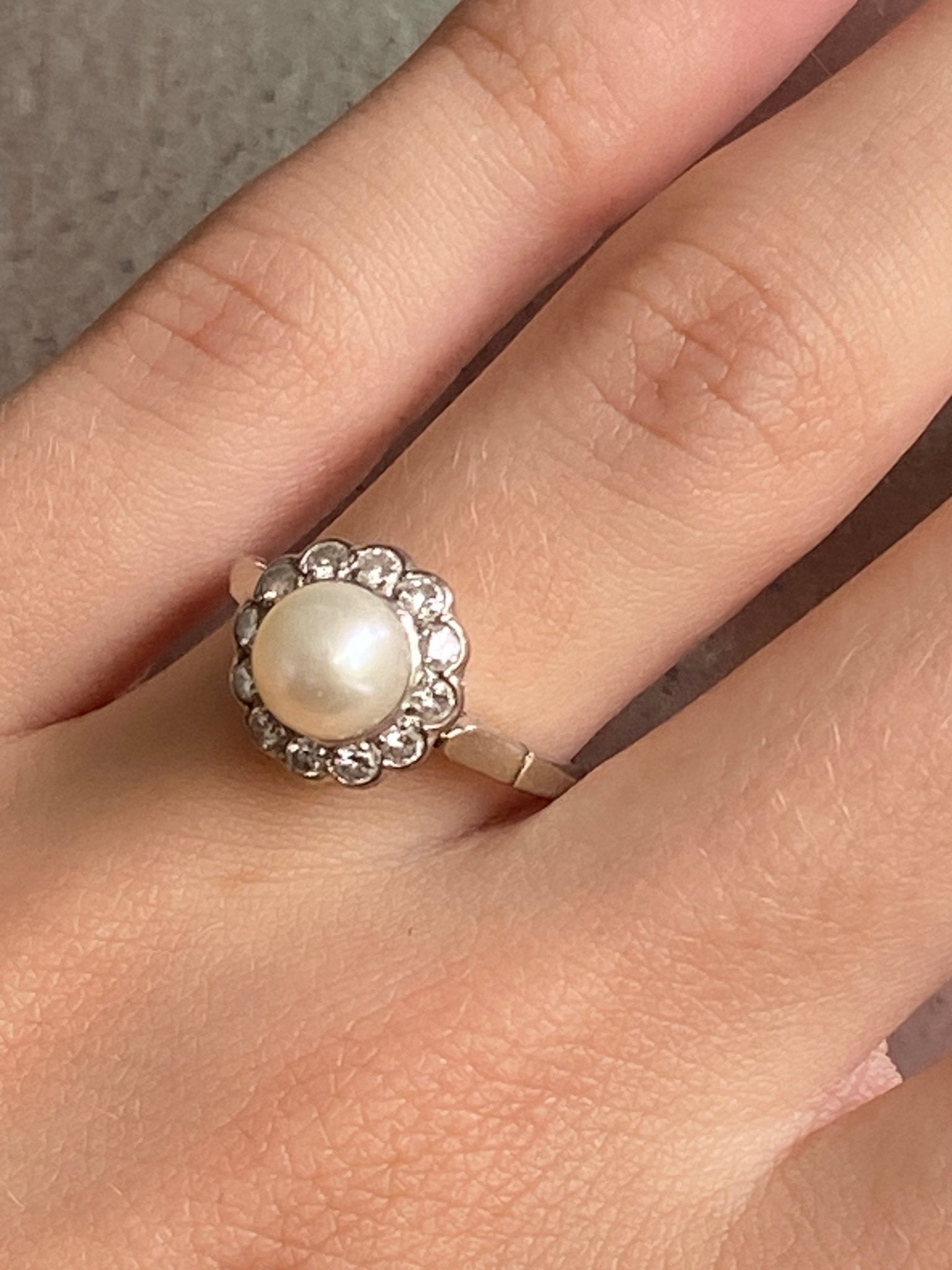 Vintage Pearl & Diamond Cluster Ring, 1950s