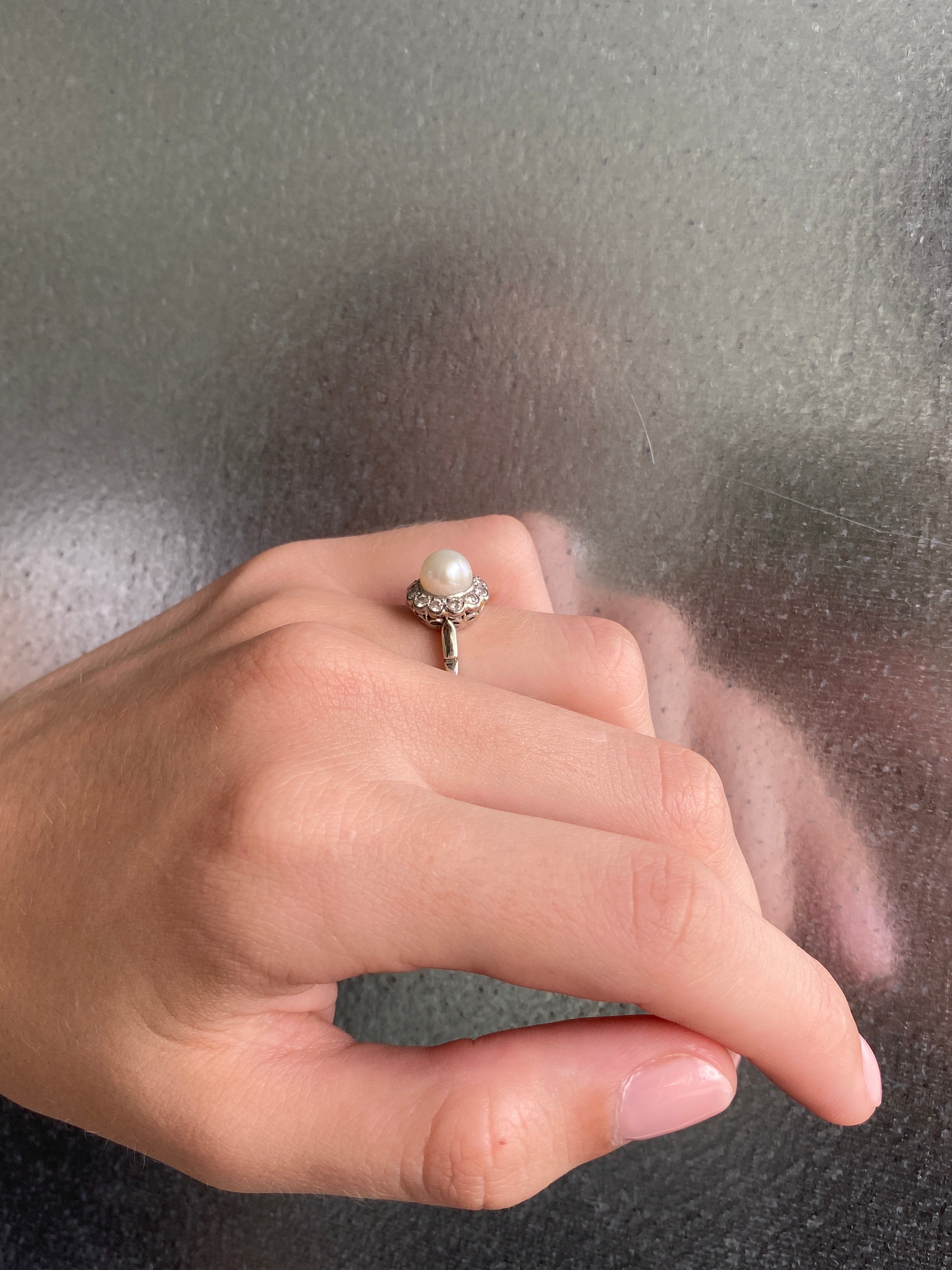 Vintage Pearl & Diamond Cluster Ring, 1950s