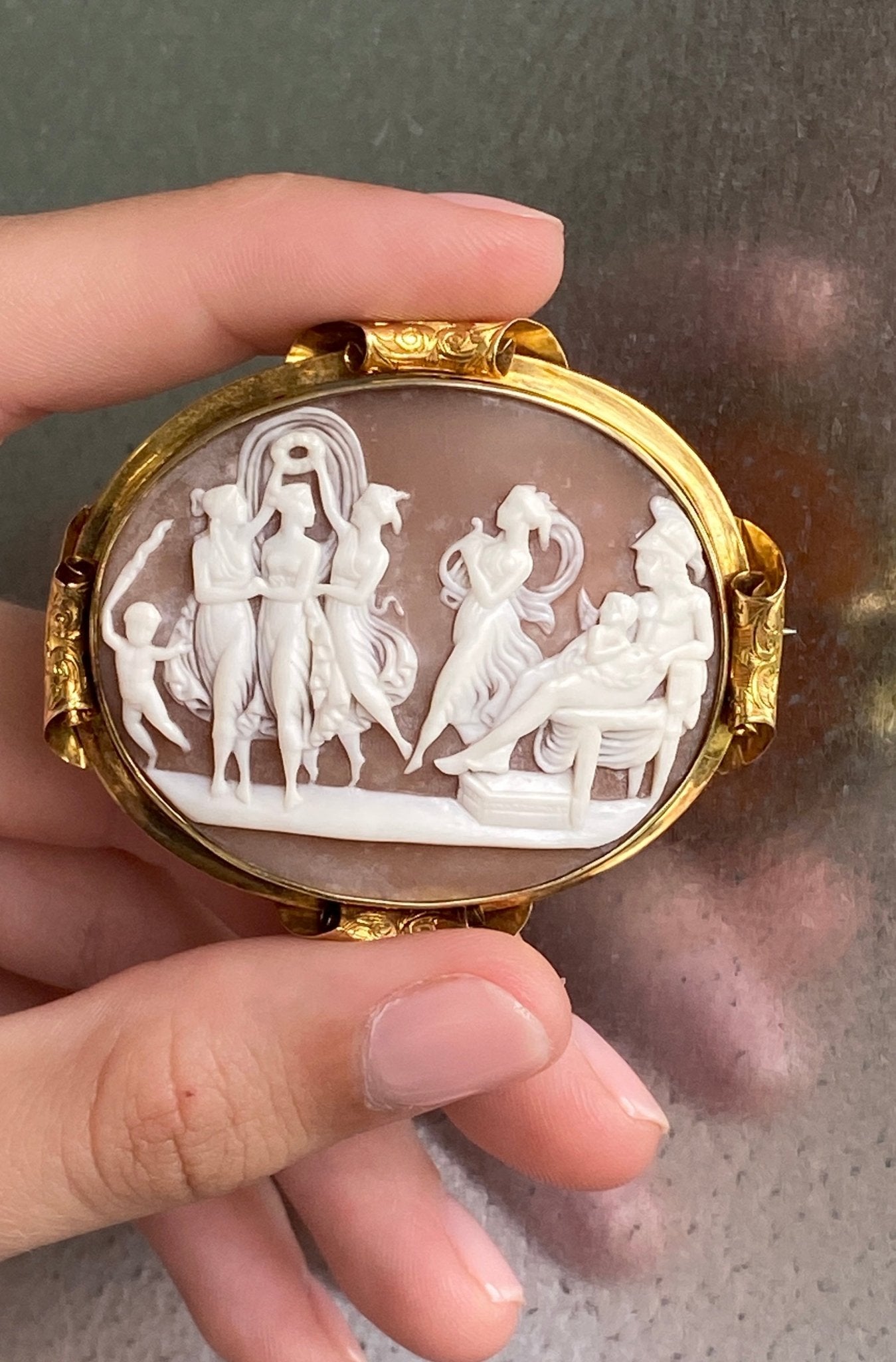 Antique Victorian Gold & Cameo Brooch, 1870, The Judgement of Paris