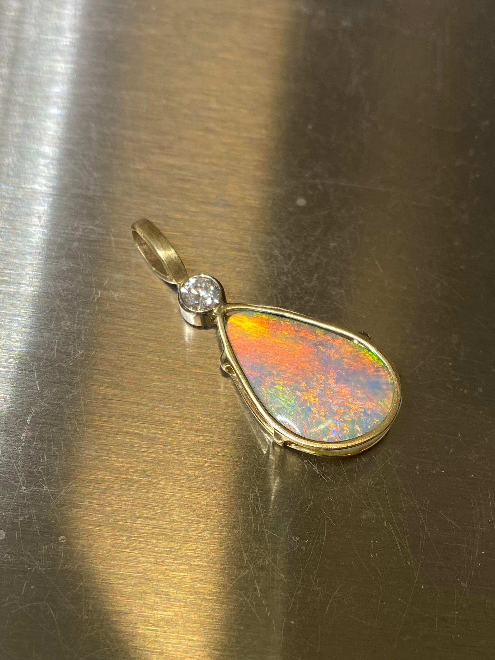 Vintage Australian Opal & Diamond Pendant