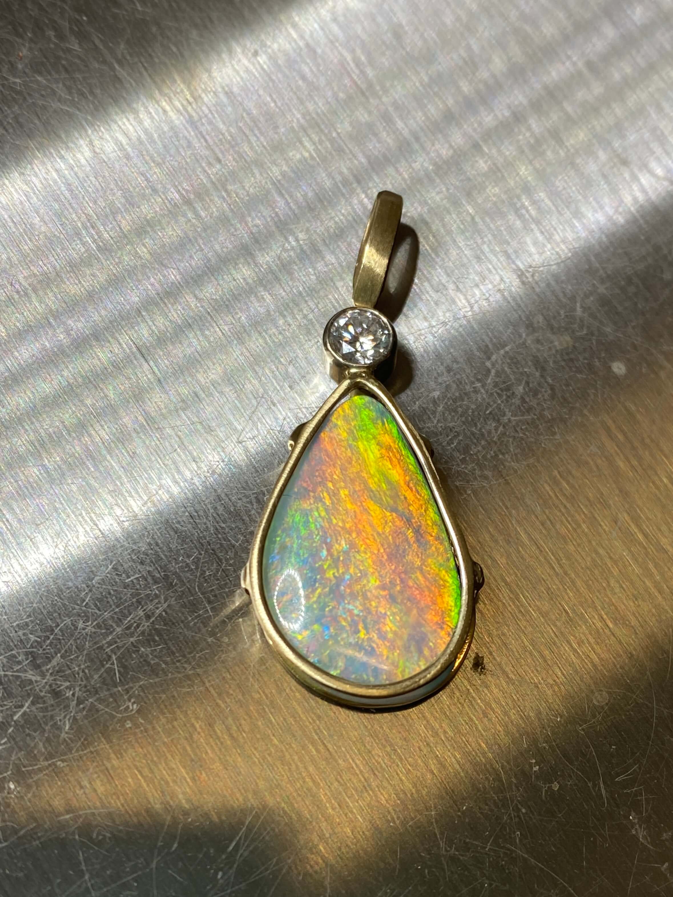 Vintage Australian Opal & Diamond Pendant