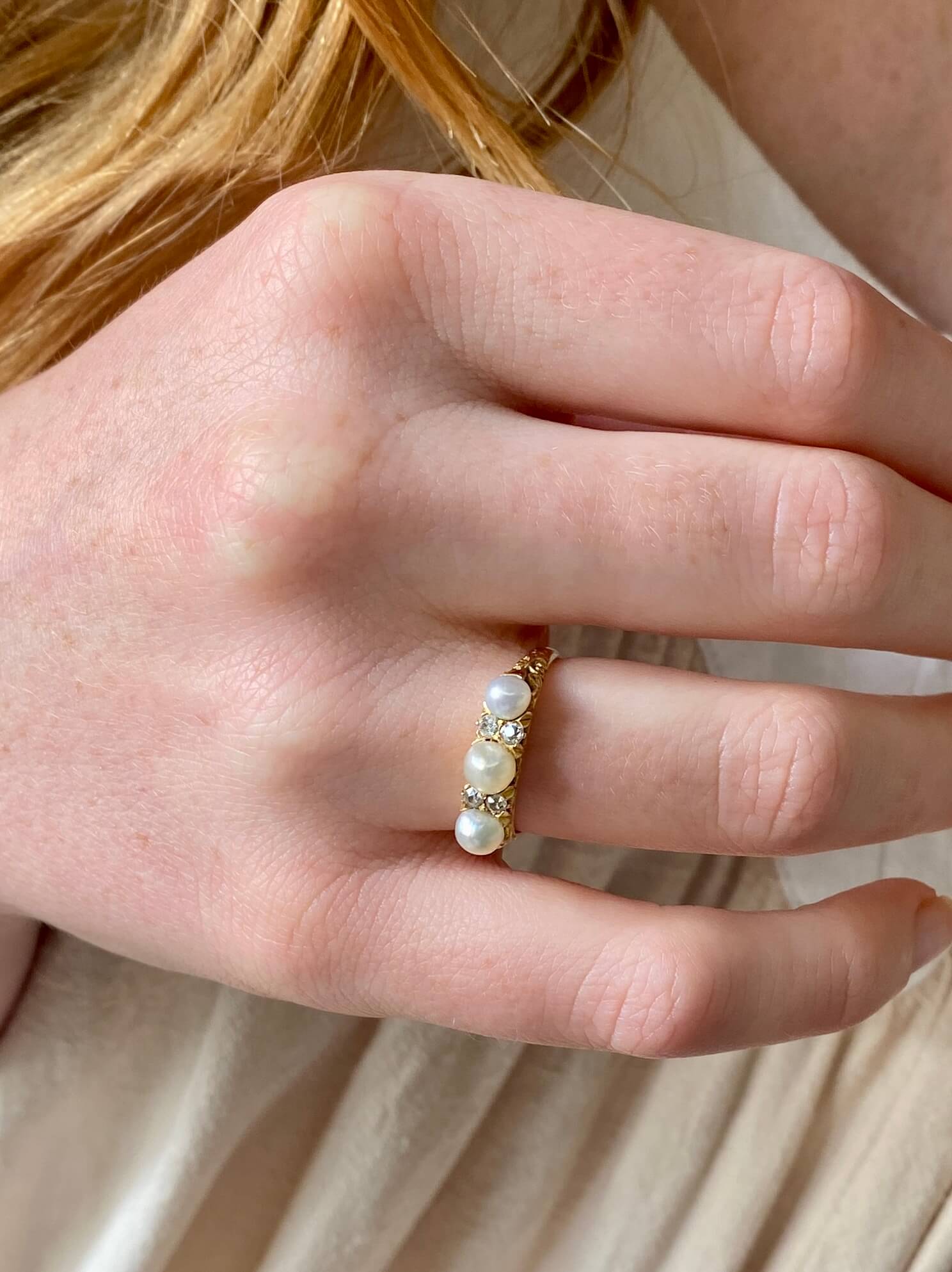 Antique Victorian Gold, Pearl & Diamond Bridge Ring