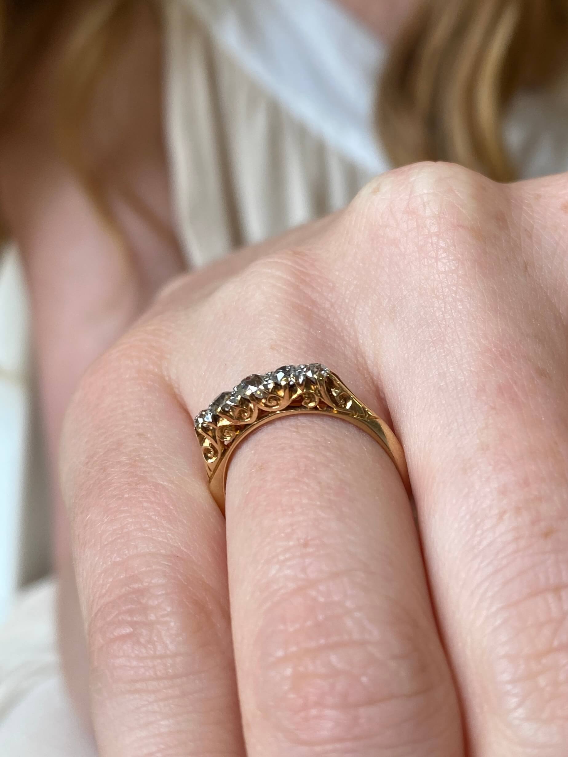 Antique Victorian Diamond Bridge Ring, c1900