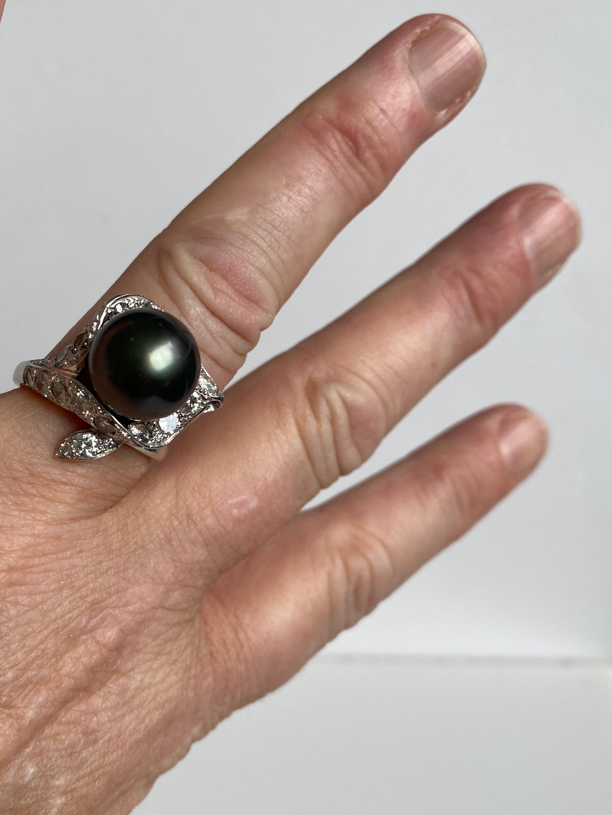 Tahitian Pearl & Diamond Cocktail Ring