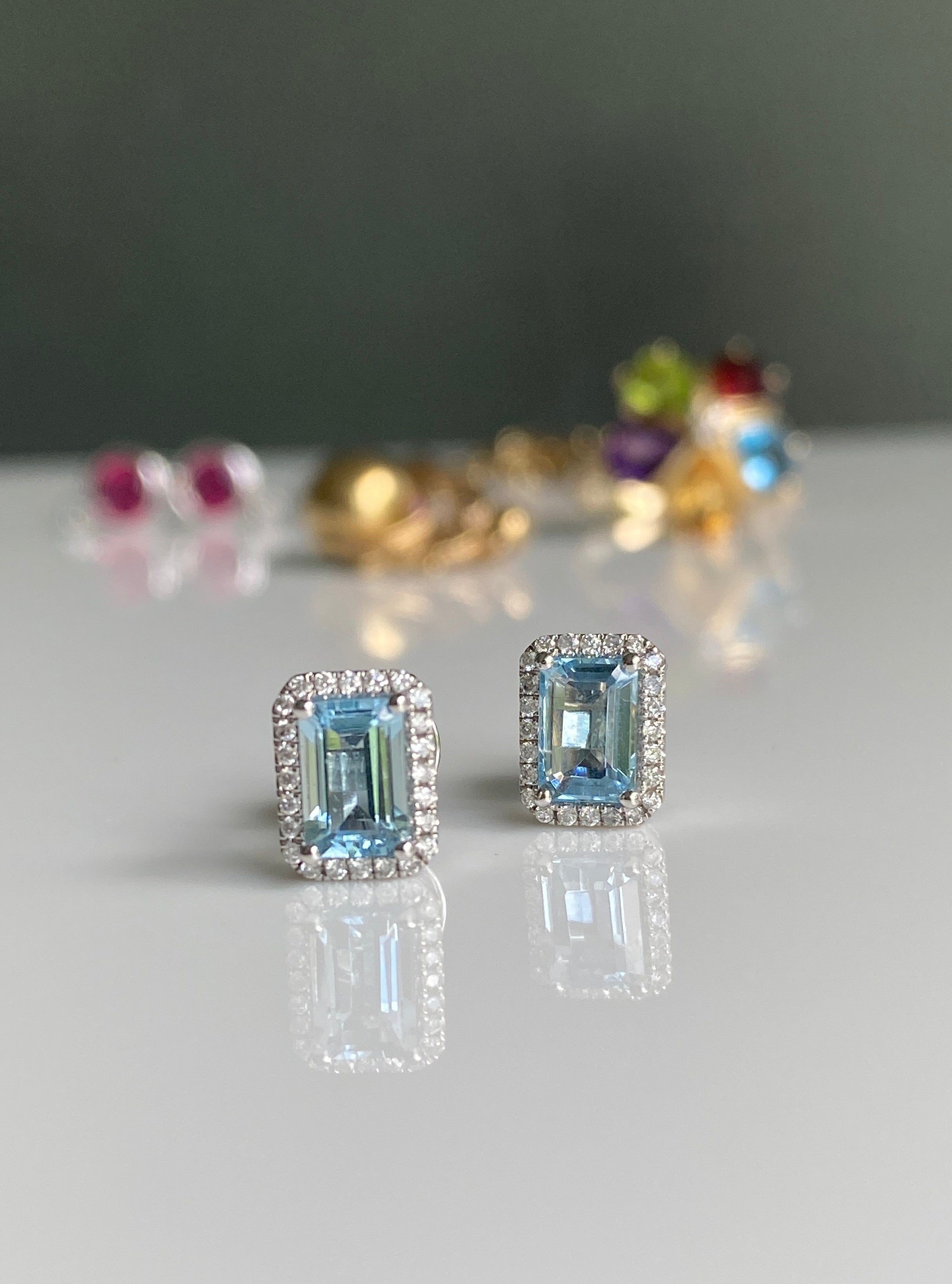 Aquamarine & Diamond Halo Earrings