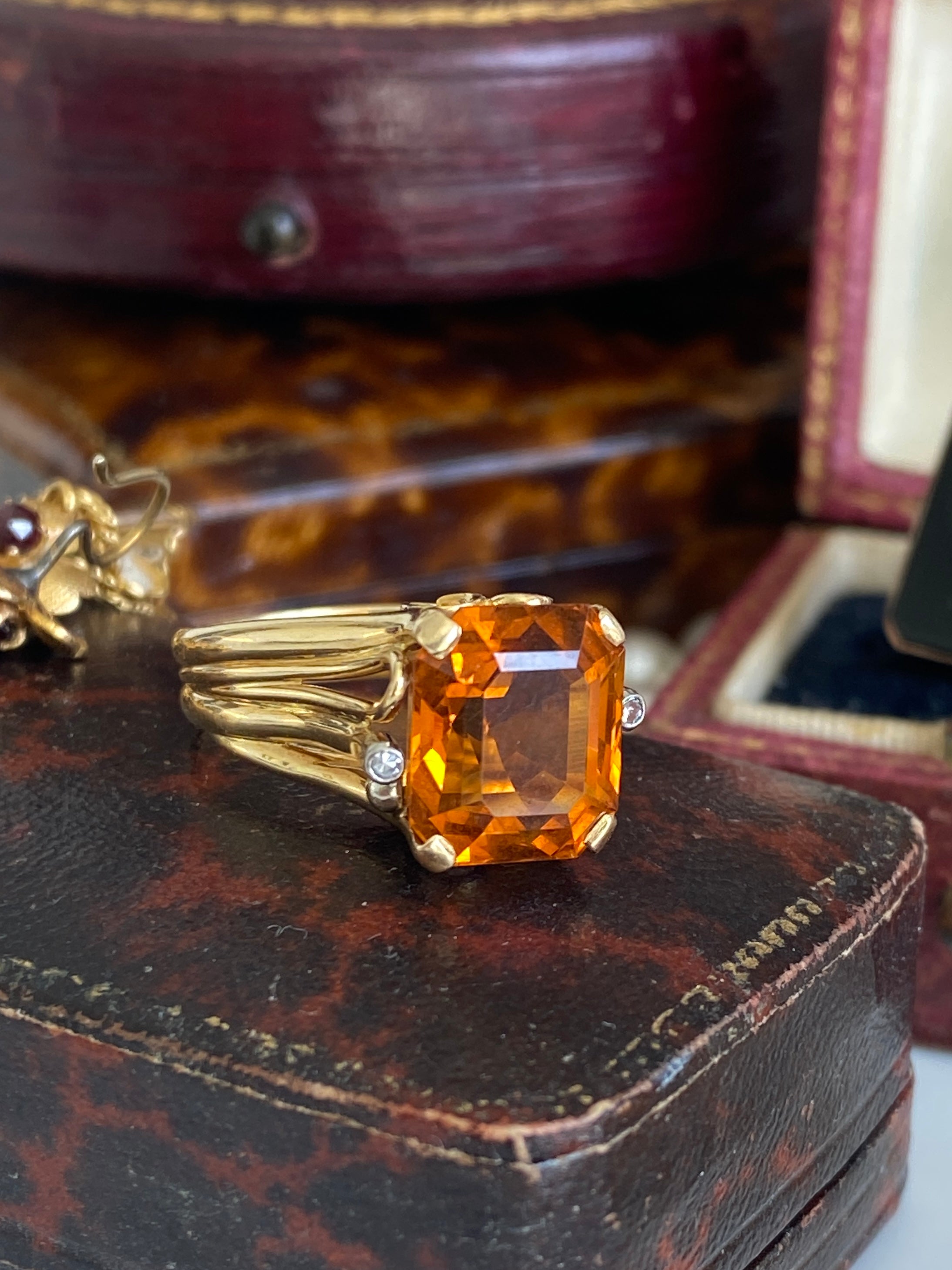 Vintage Madeira Citrine & Diamond Ring