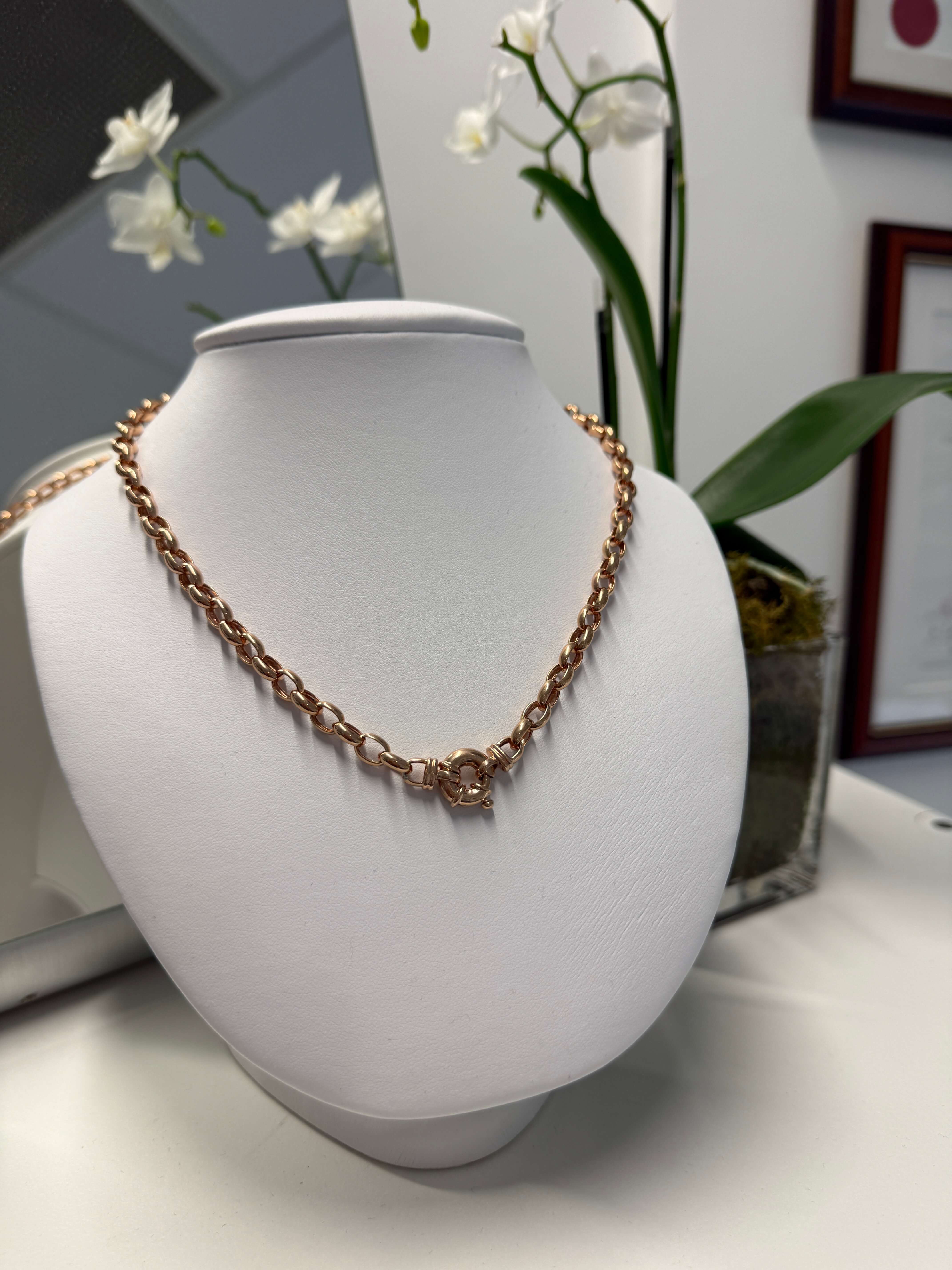 9ct Rose Gold Vintage Oval Belcher Necklace