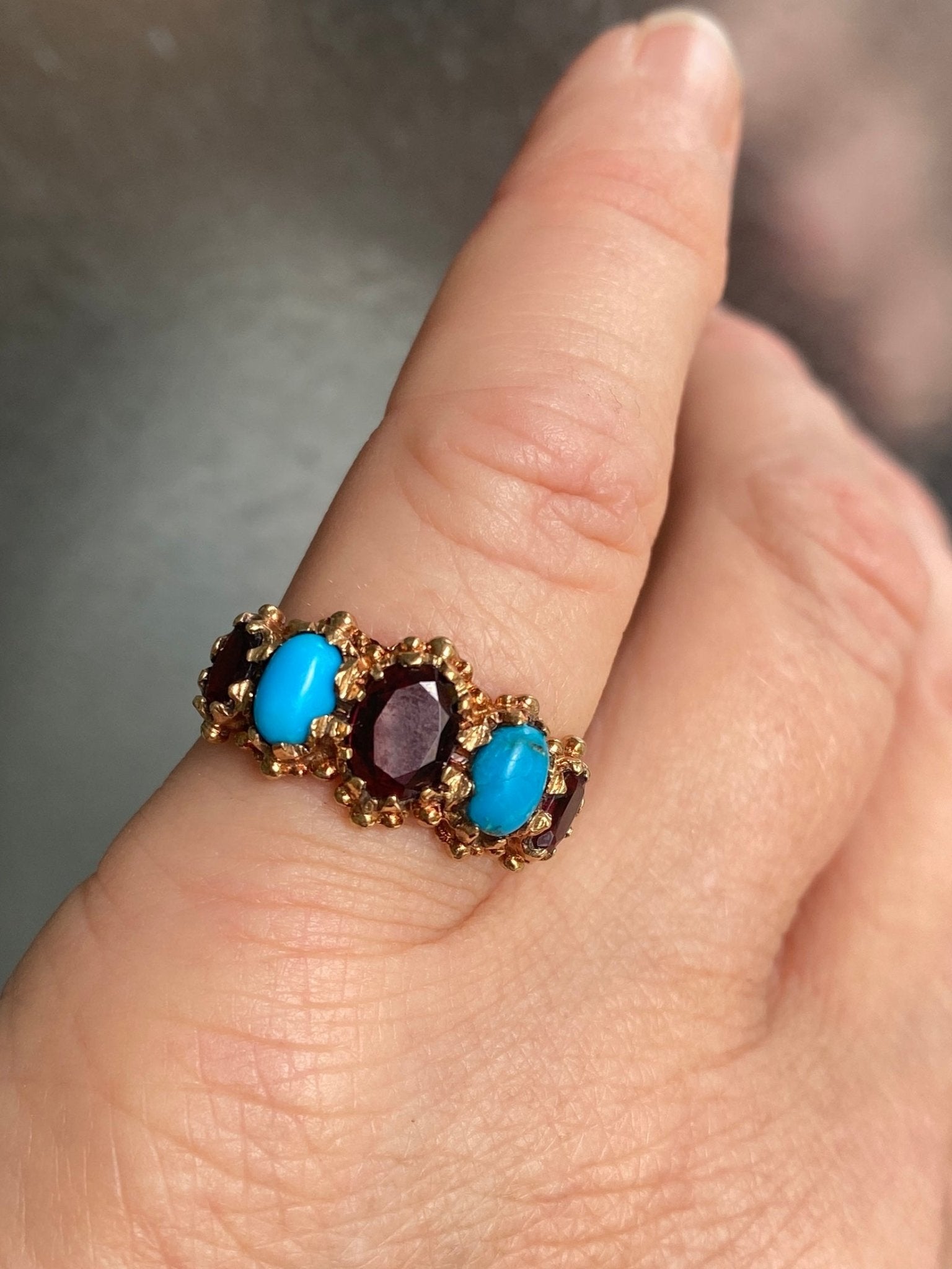 Vintage Garnet & Turquoise Ring