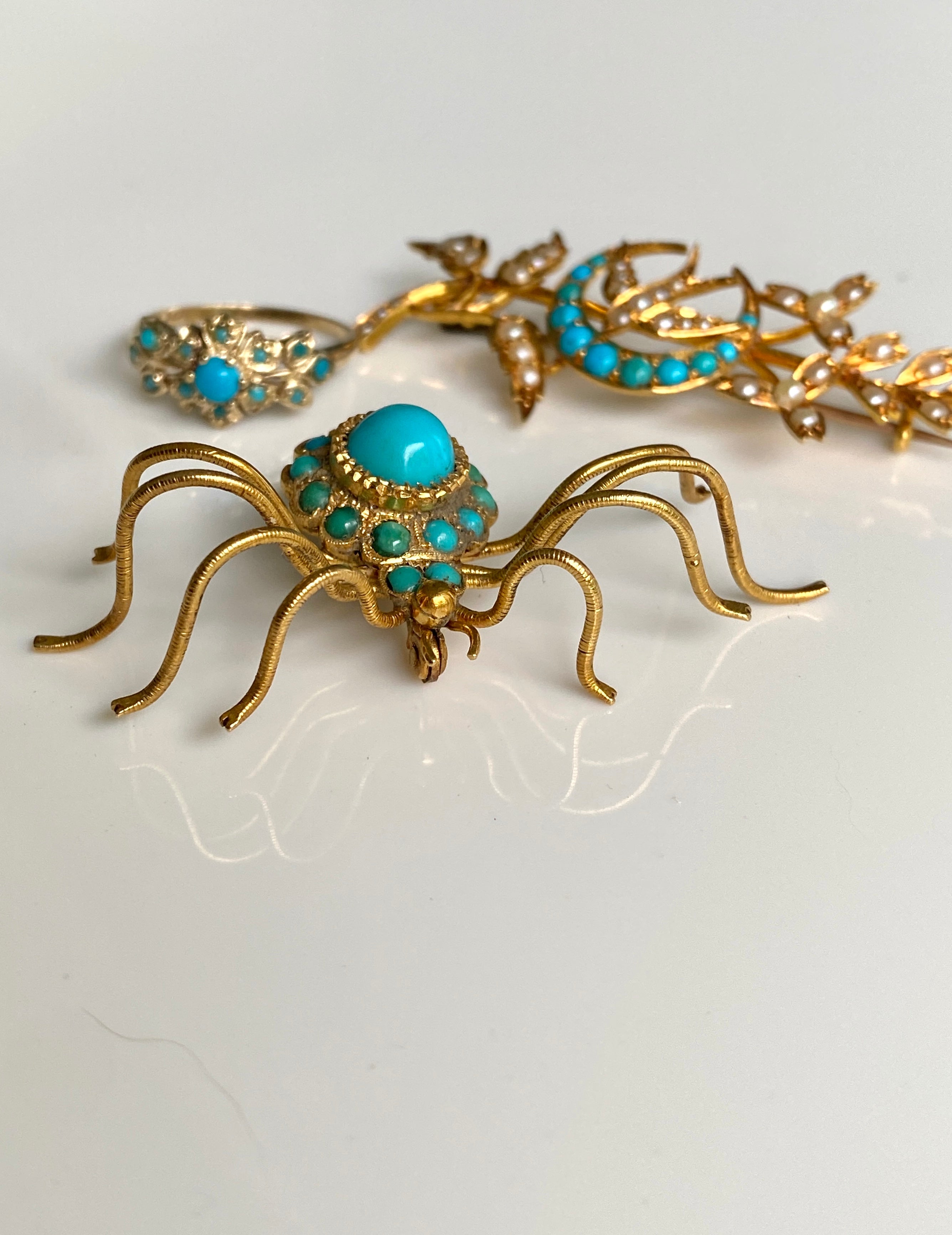 Unusual Turquoise Spider Brooch