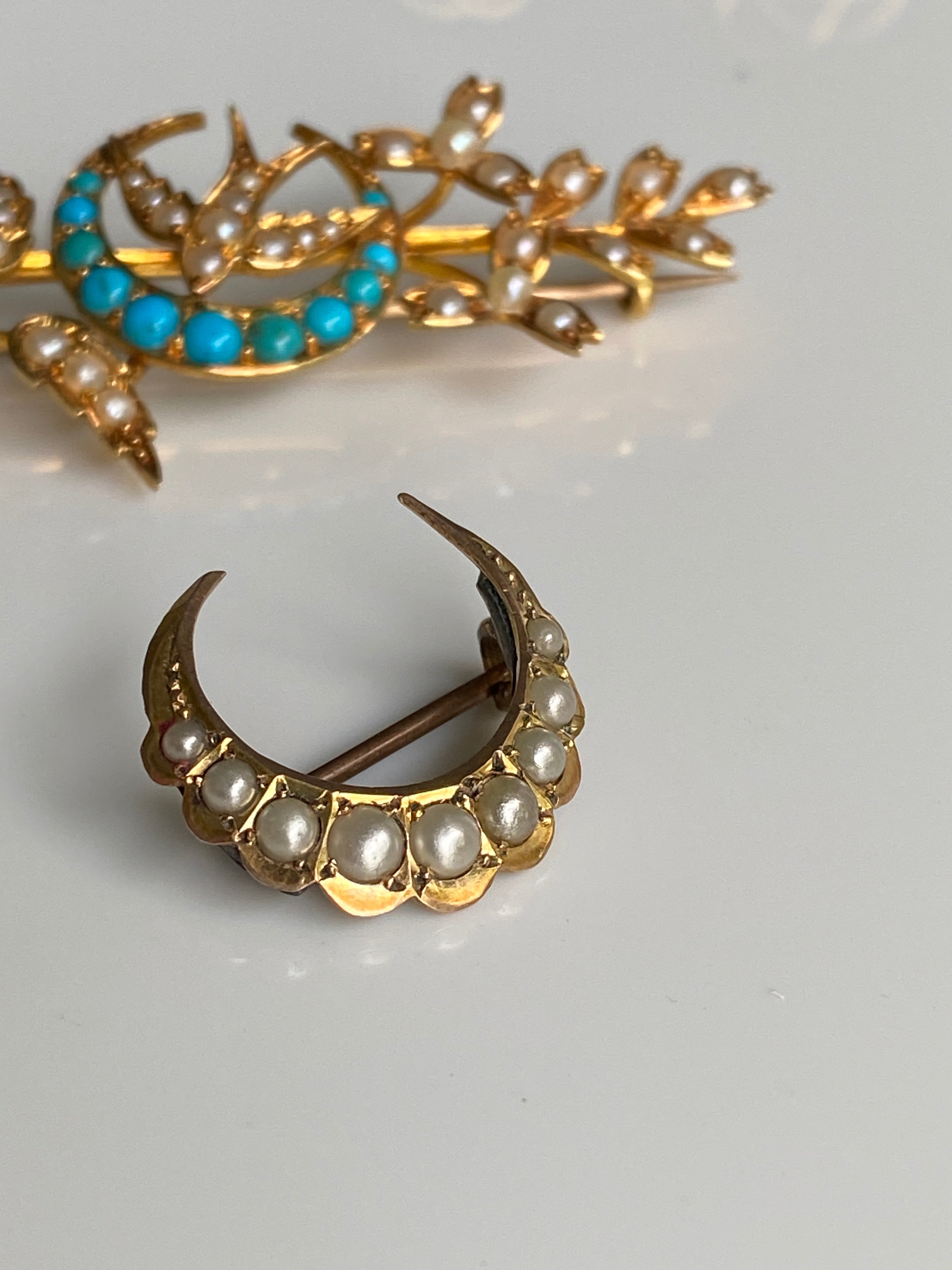 Antique Victorian Pearl Crescent Brooch, 1900