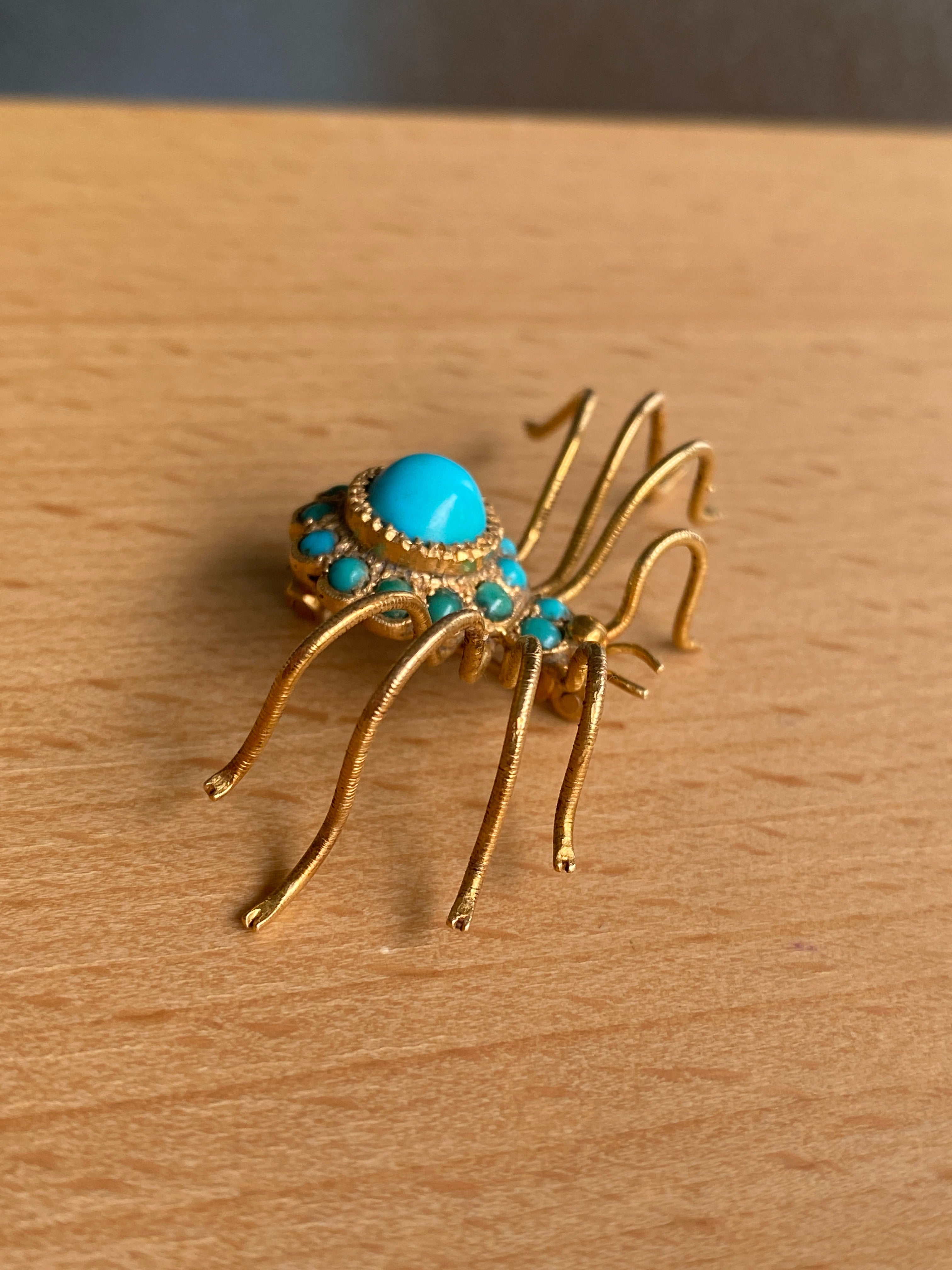 Unusual Turquoise Spider Brooch