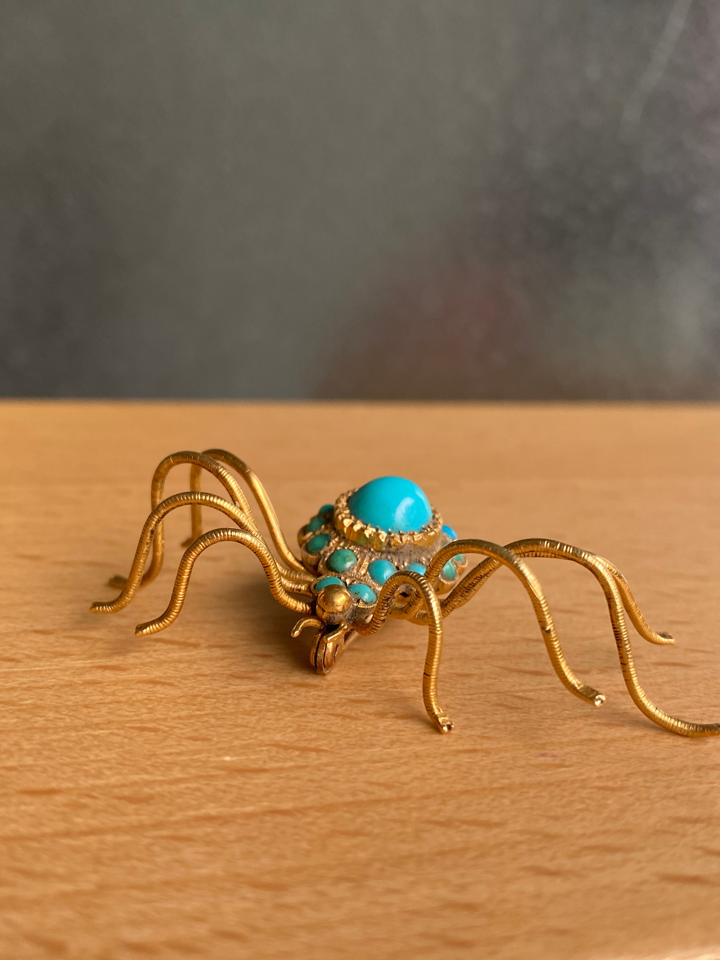Unusual Turquoise Spider Brooch