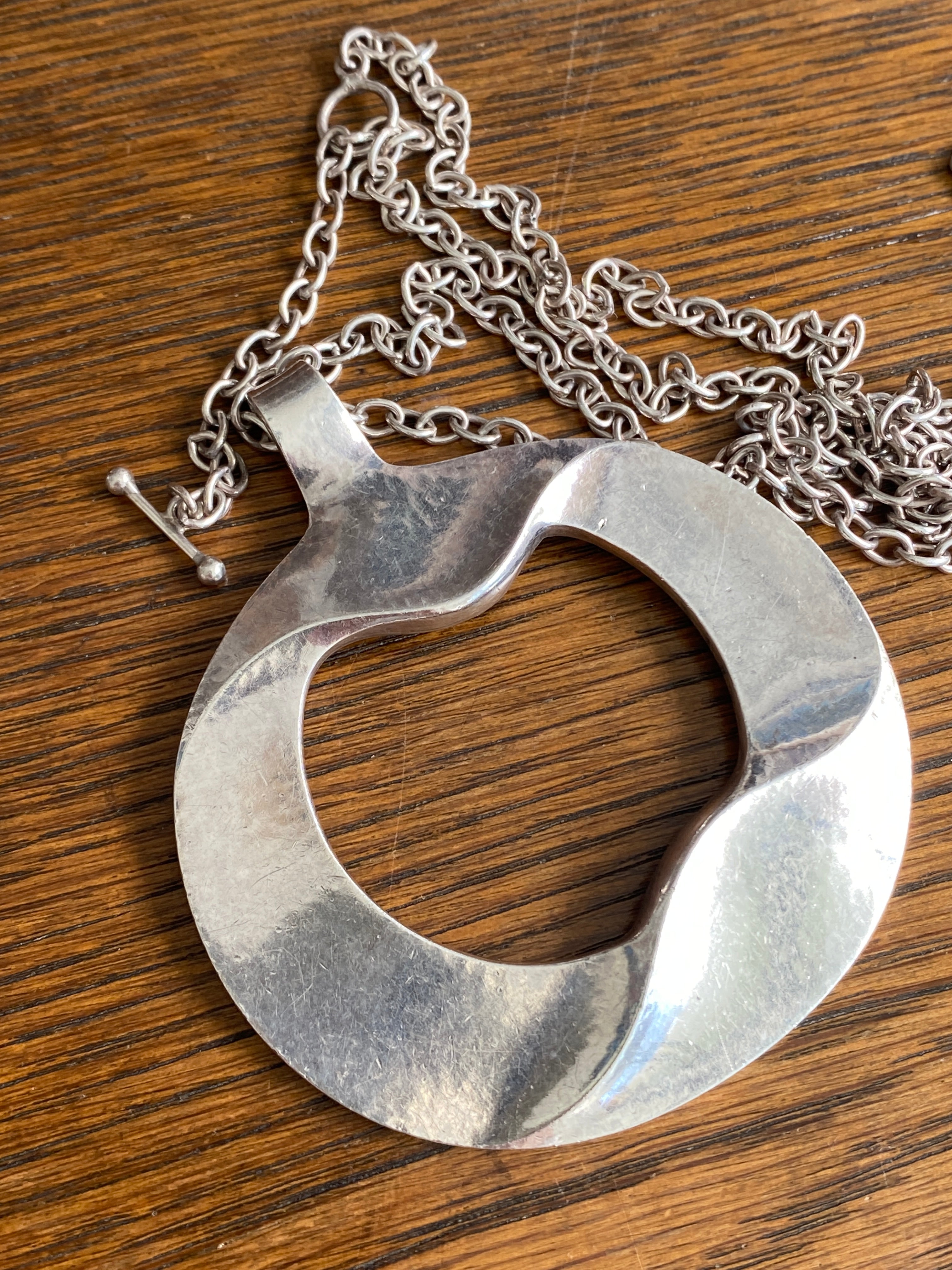 Mid-Century Pendant on Chain, Henning Koppel for Georg Jensen. Pattern number 121