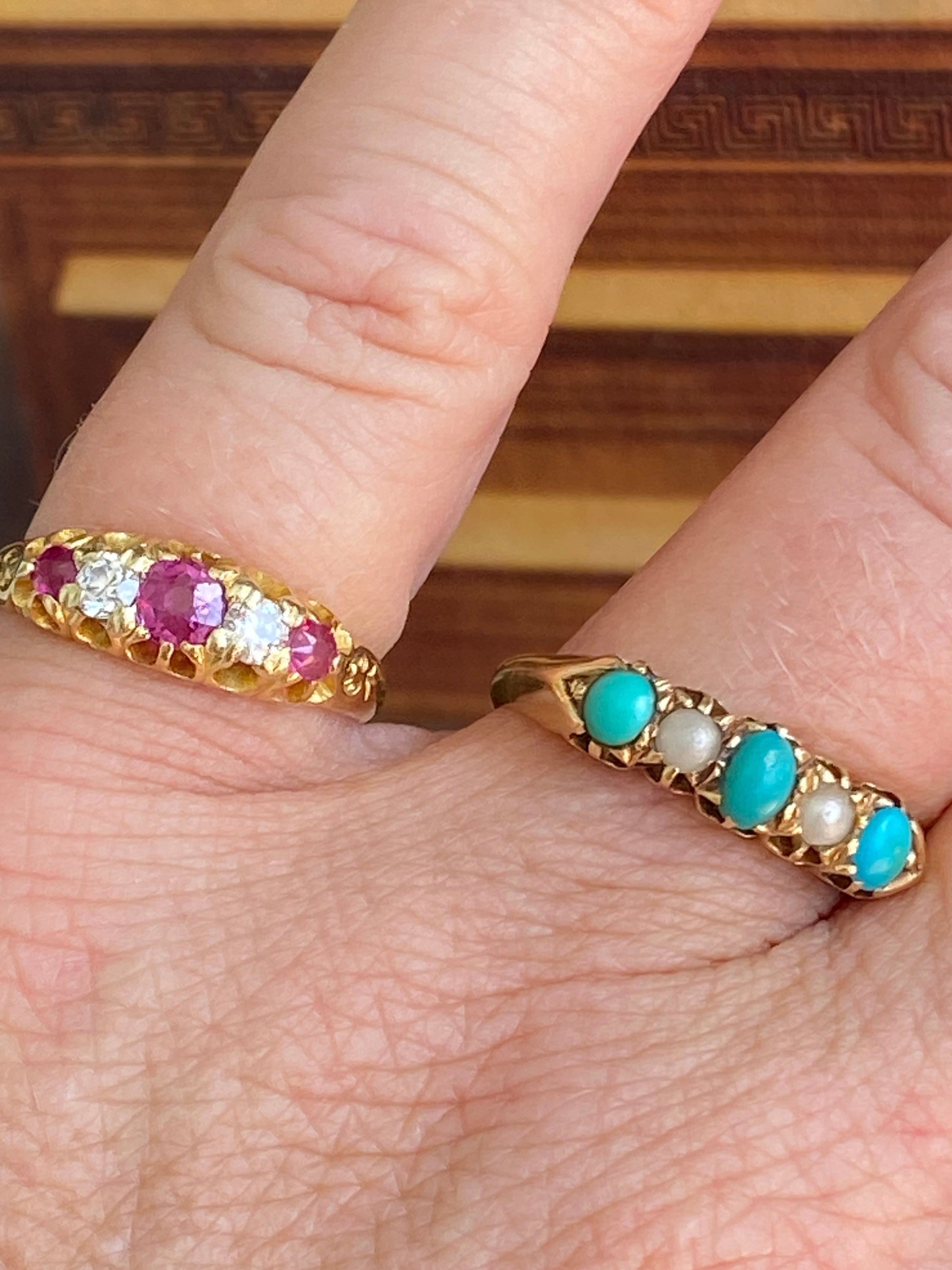 Antique Australian Turquoise & Pearl Ring by Wendt