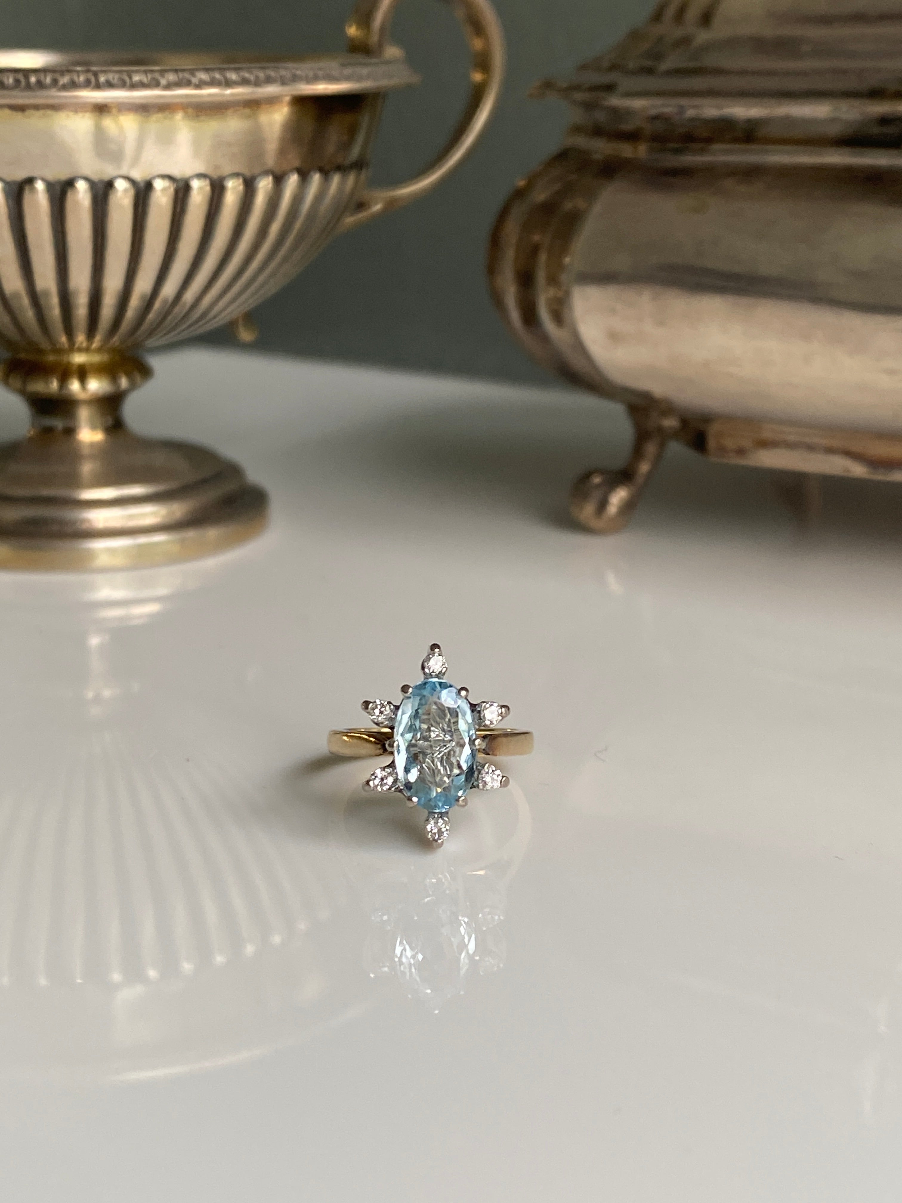 Vintage Aquamarine & Diamond Ring