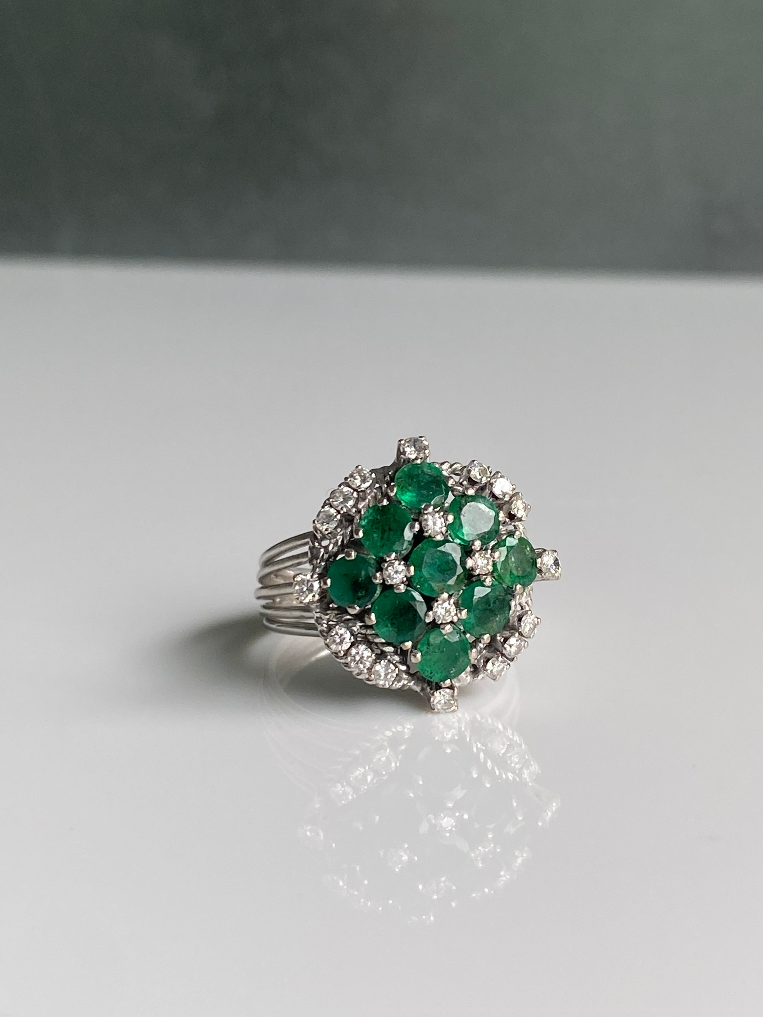 Emerald & Diamond Cocktail Ring, 1960s