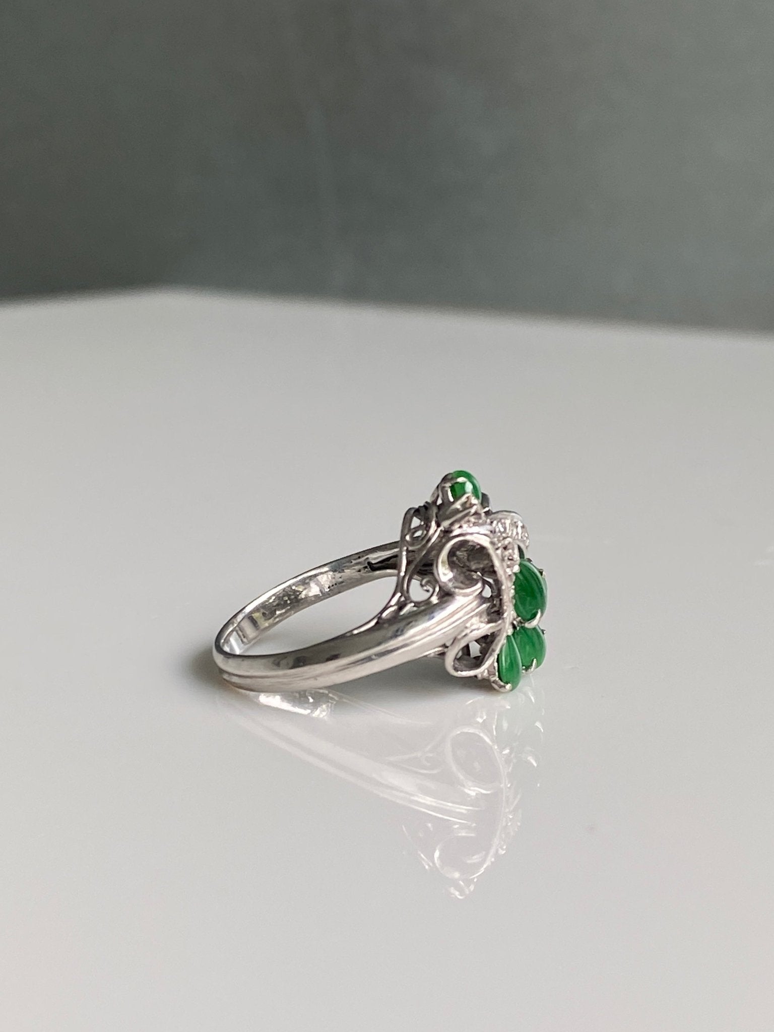 Vintage Jade & Diamond Cluster Ring, 1960s
