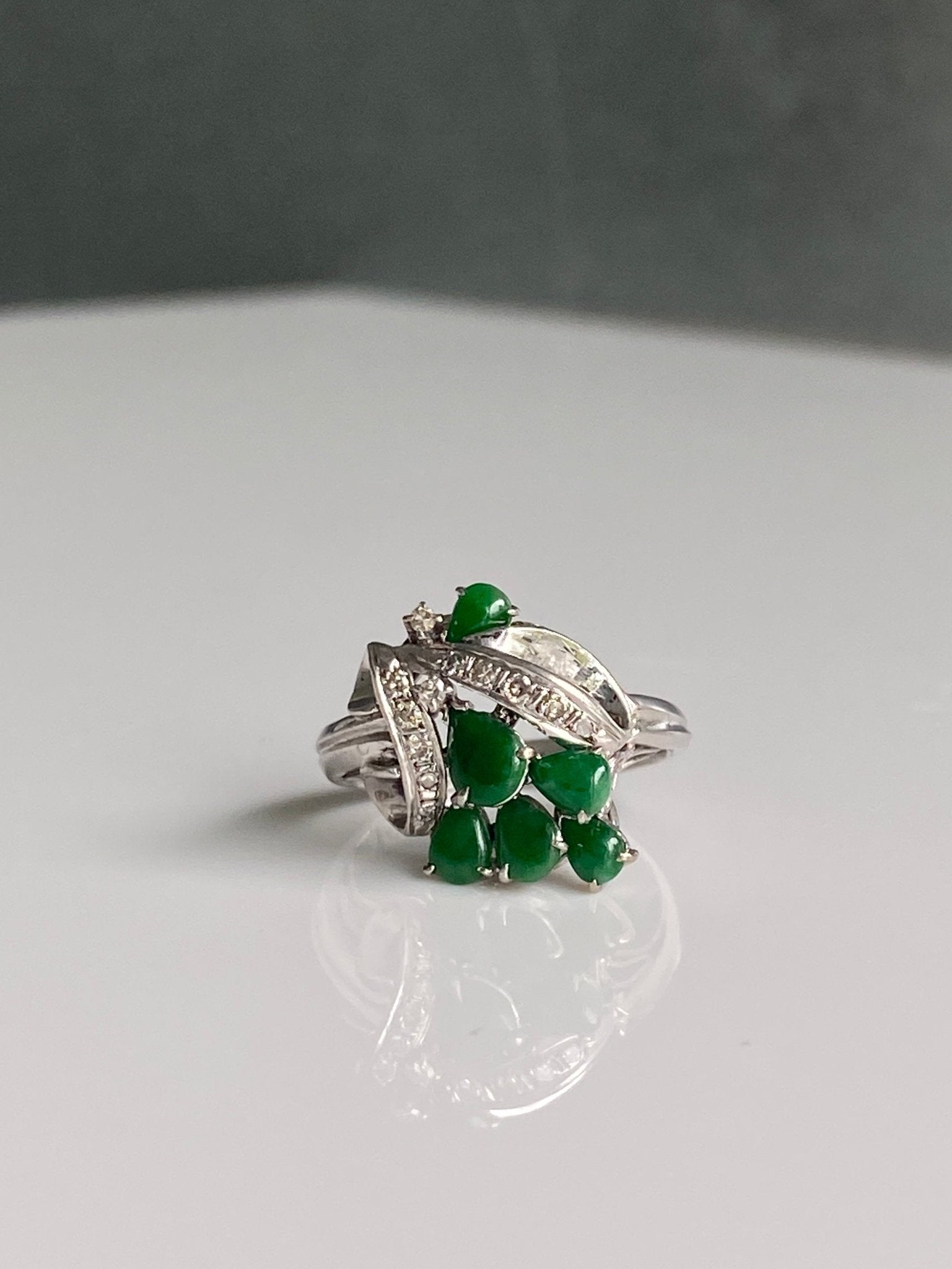 Vintage Jade & Diamond Cluster Ring, 1960s