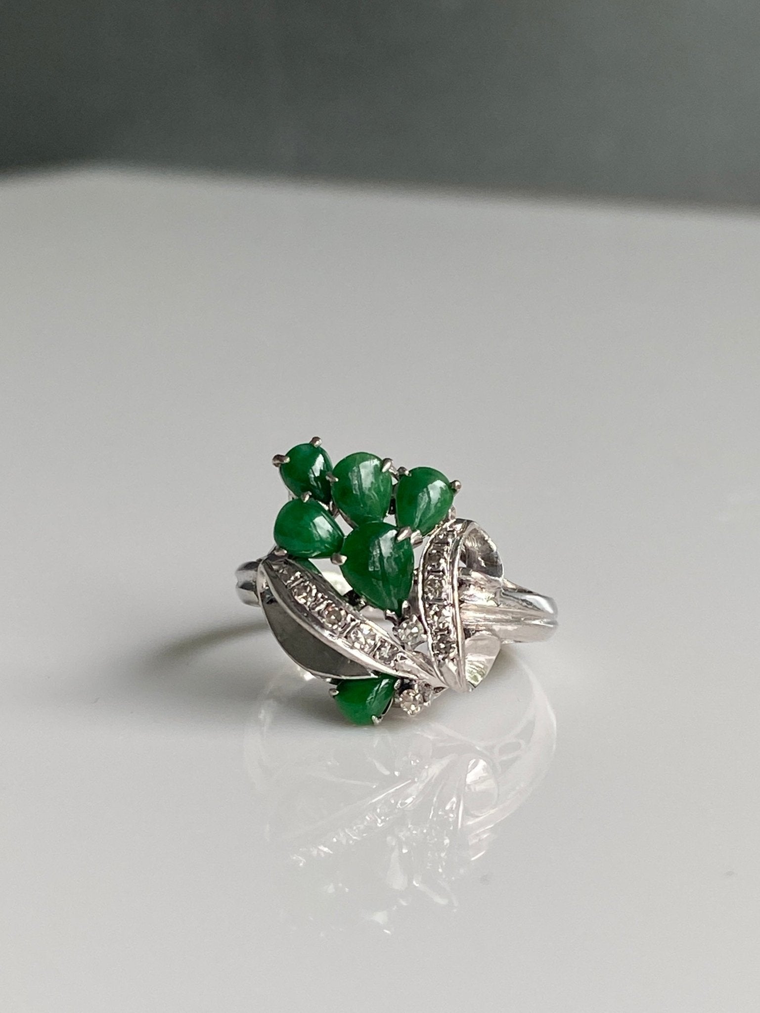 Vintage Jade & Diamond Cluster Ring, 1960s