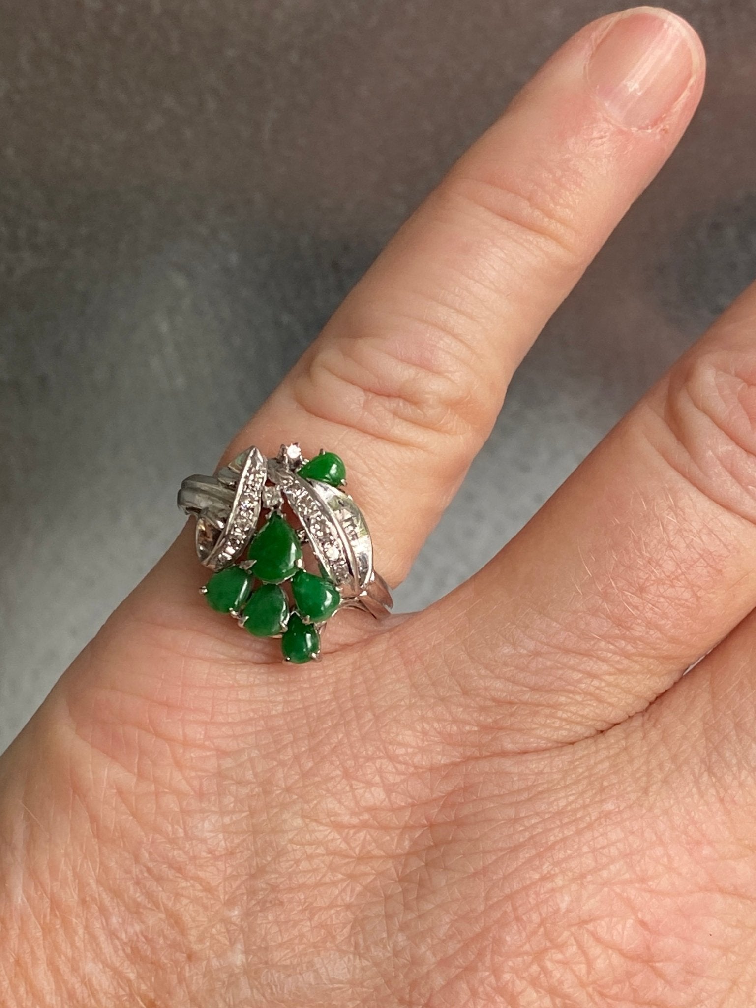 Vintage Jade & Diamond Cluster Ring, 1960s