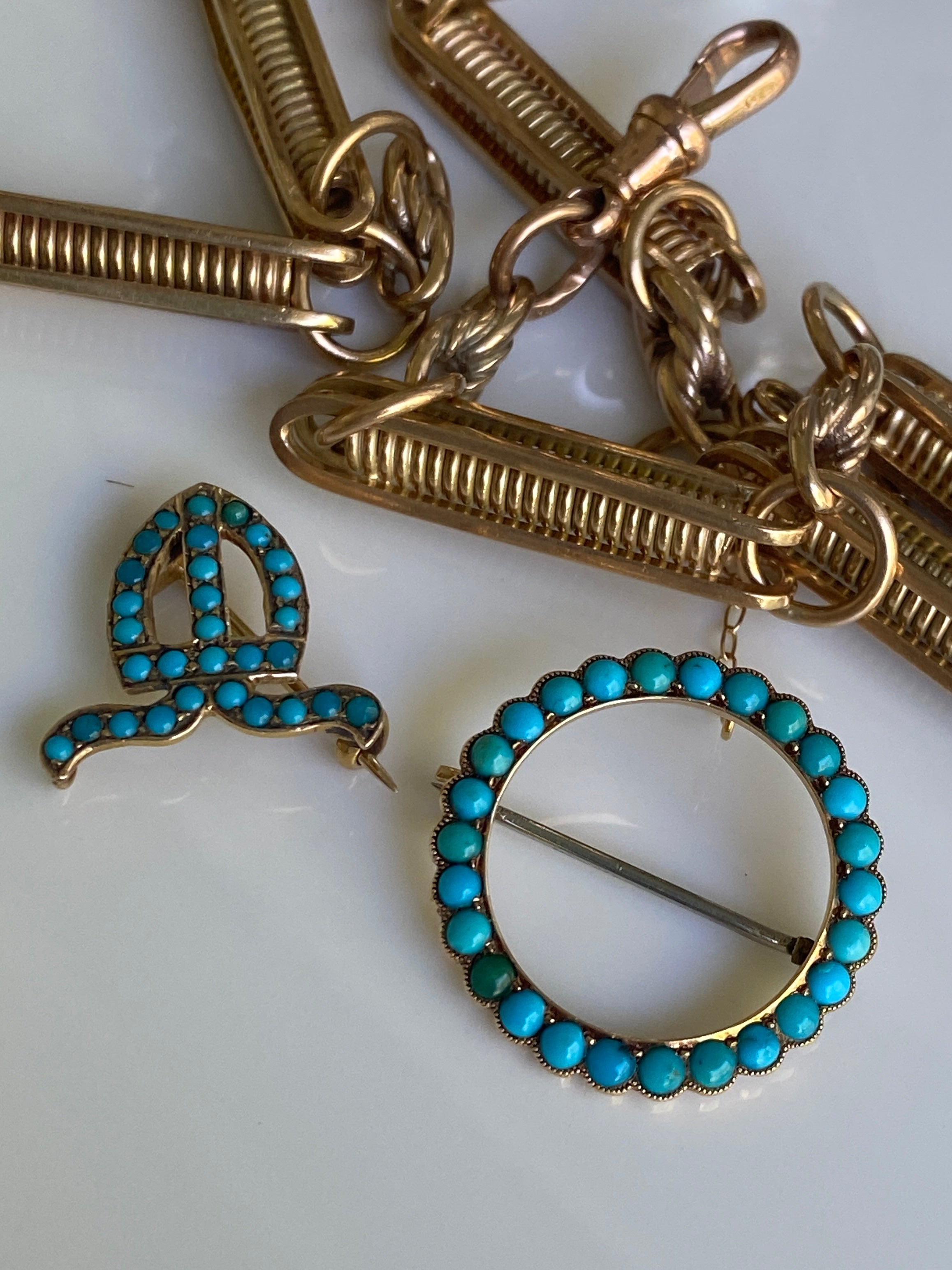 15ct Antique Turquoise Circlet Brooch